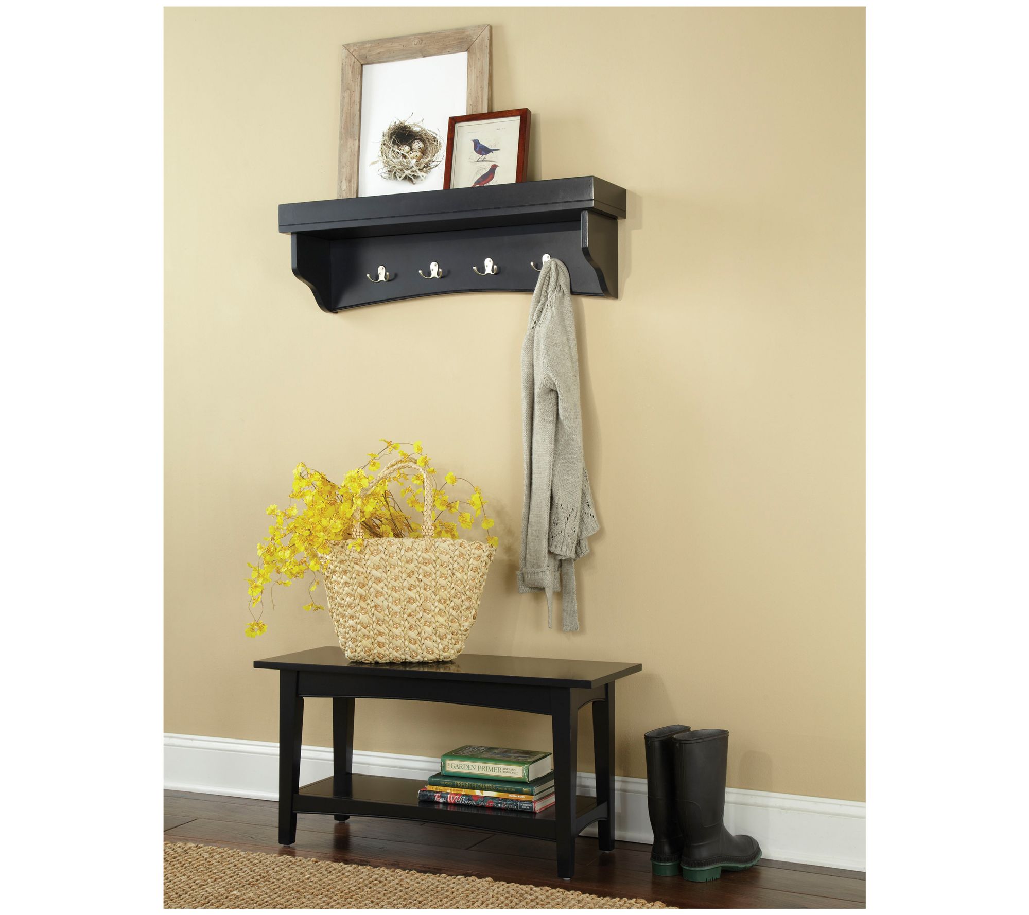 Alaterre Furniture Shaker Cottage Shelf Coat Hook & Bench Set