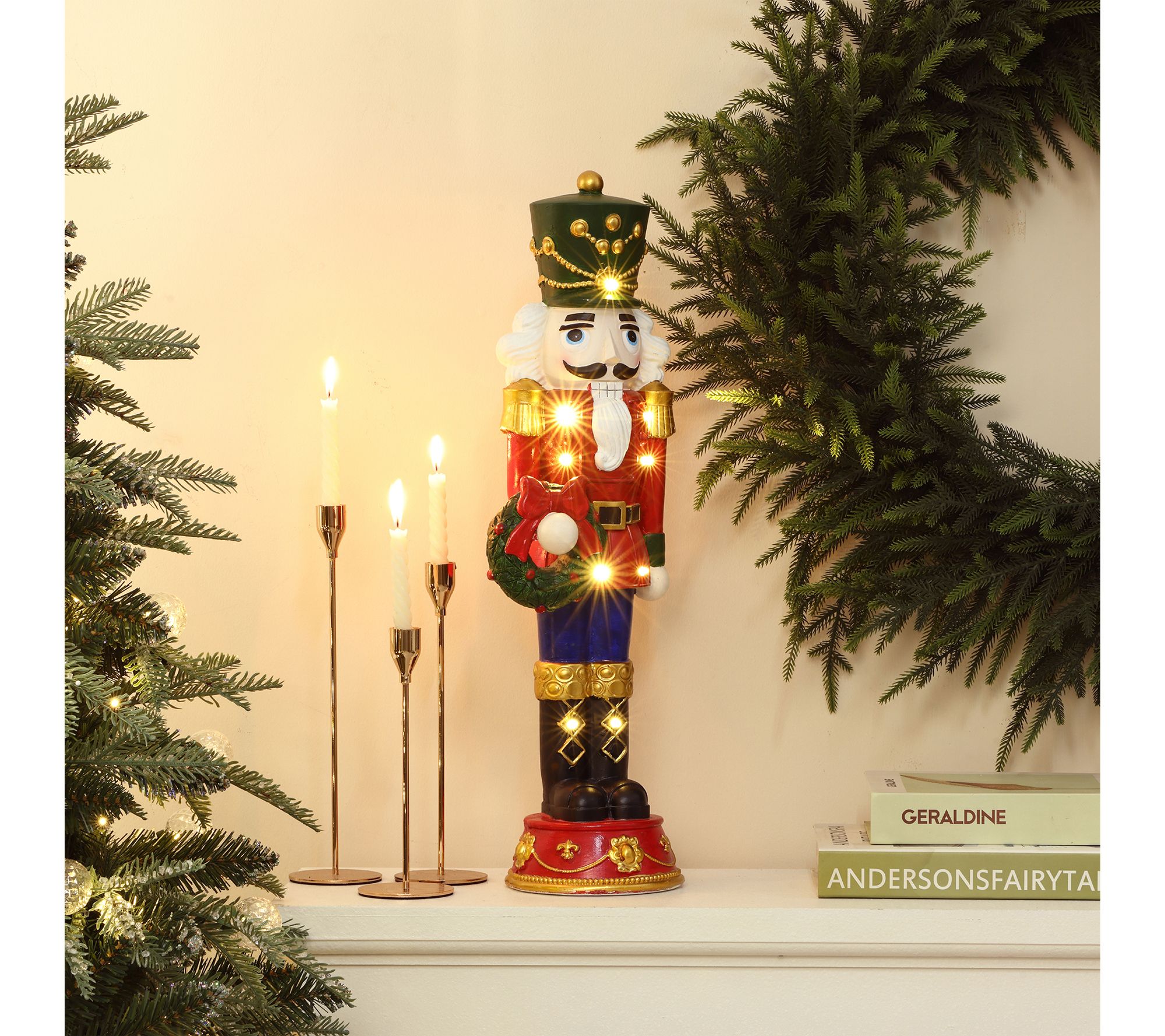 LuxenHome 2ft Lighted Nutcracker Red Soldier with Wreath