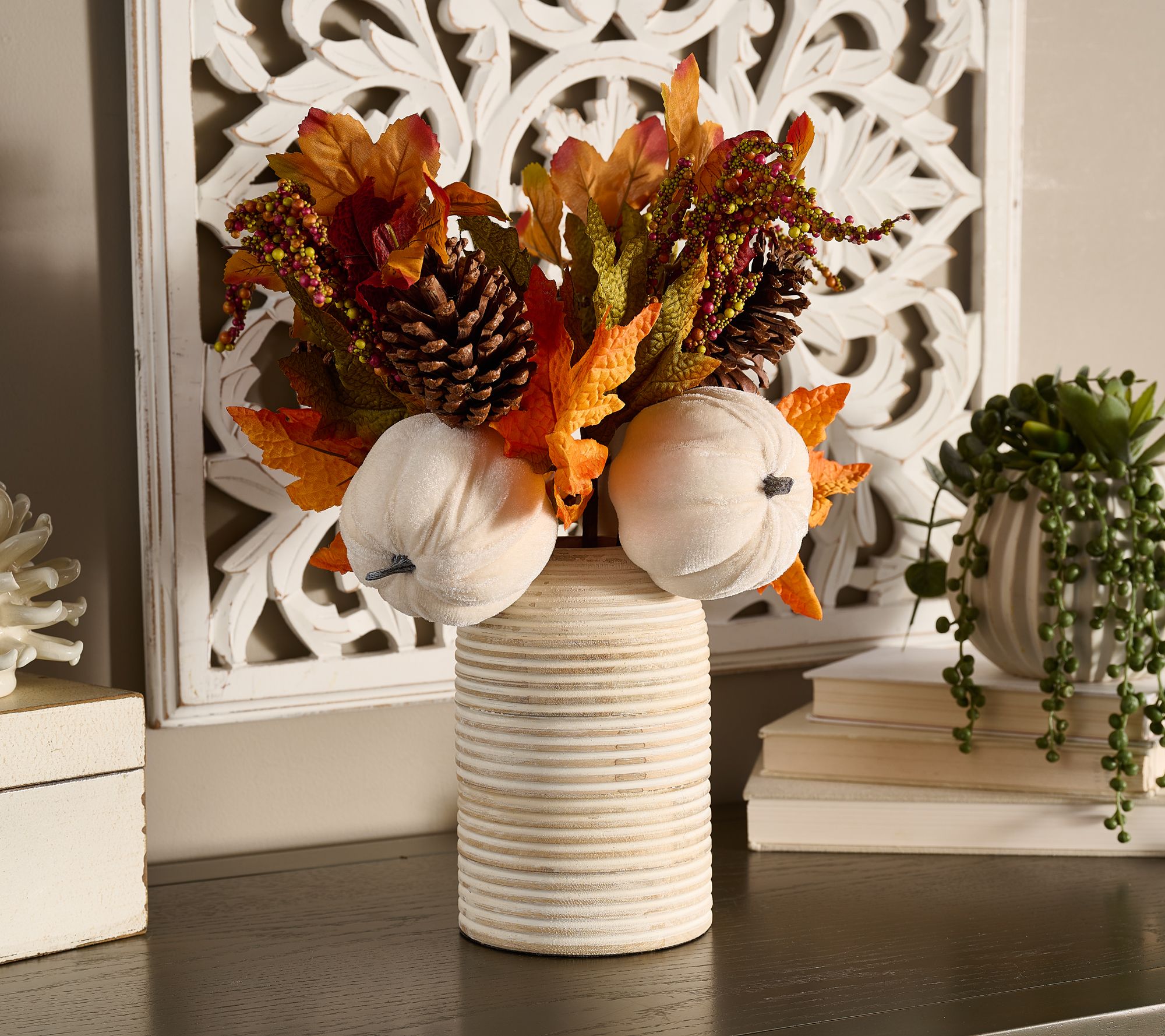 "As Is" Set of 4 Velvet Pumpkin and Maple Leaf Pick by Valerie