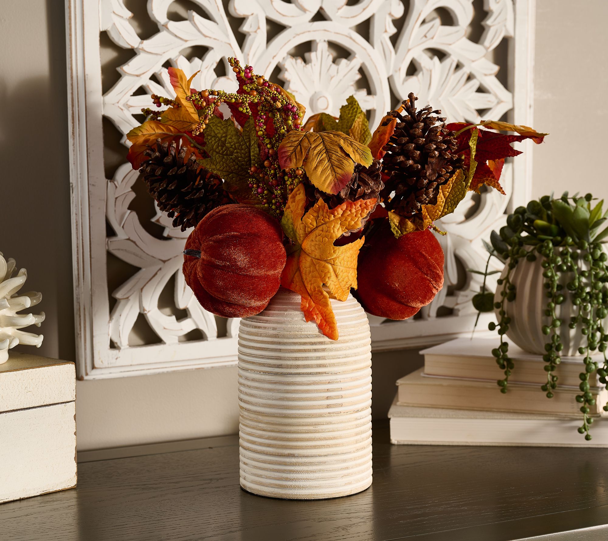 "As Is" Set of 4 Velvet Pumpkin and Maple Leaf Pick by Valerie