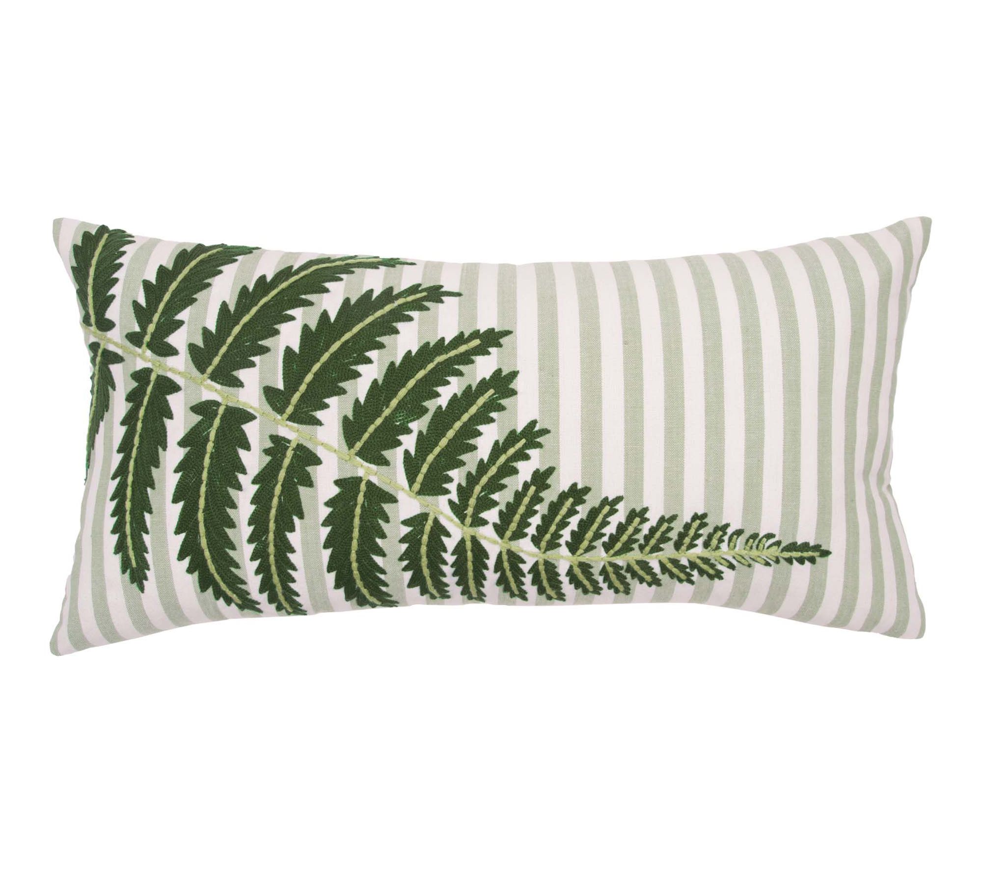 Fern Leaves Stripes Throw Pillow by Valerie