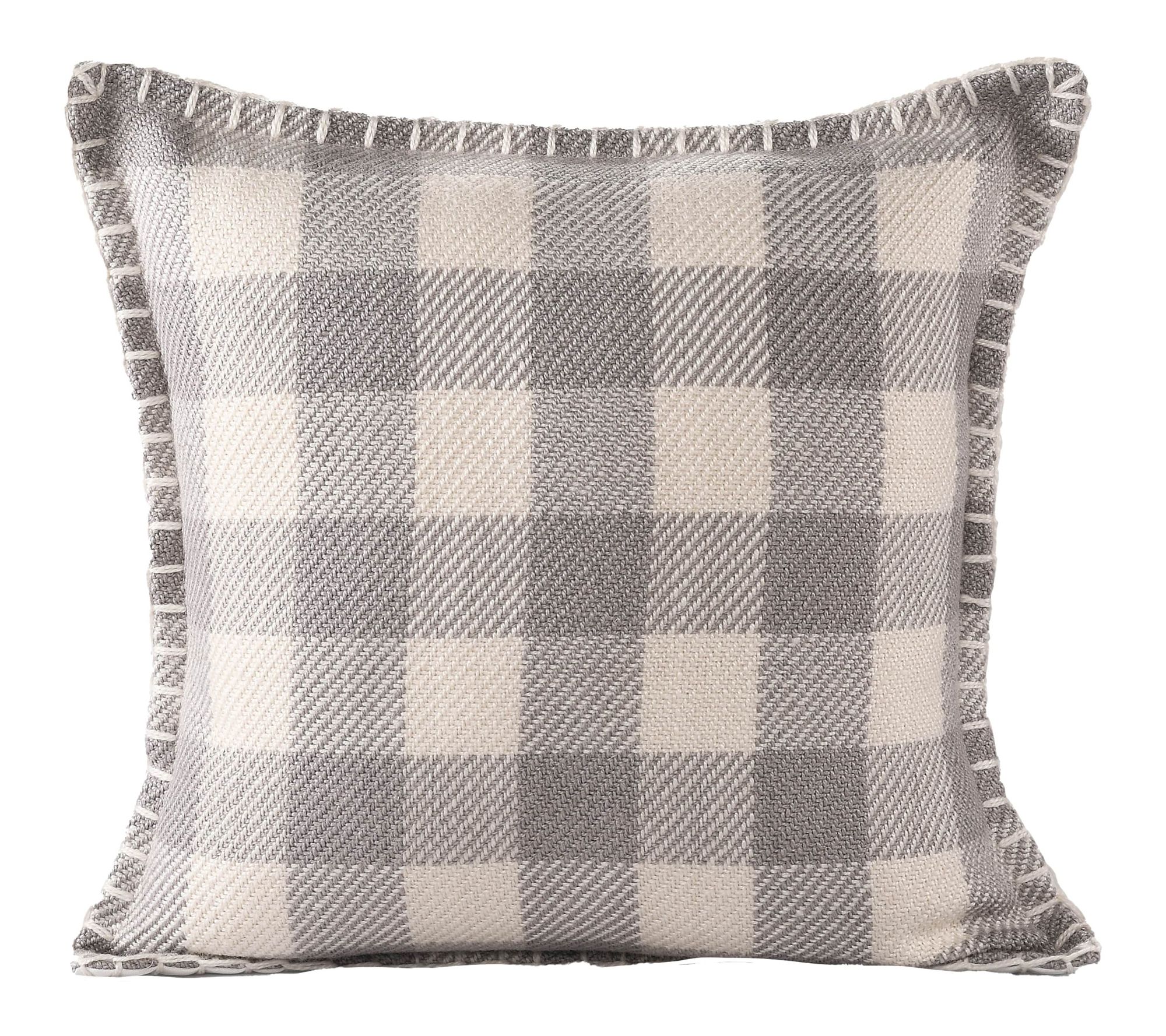 Ox Bay Gray/Ivory Plaid Transitional PolyesterPillow, 20"x20"