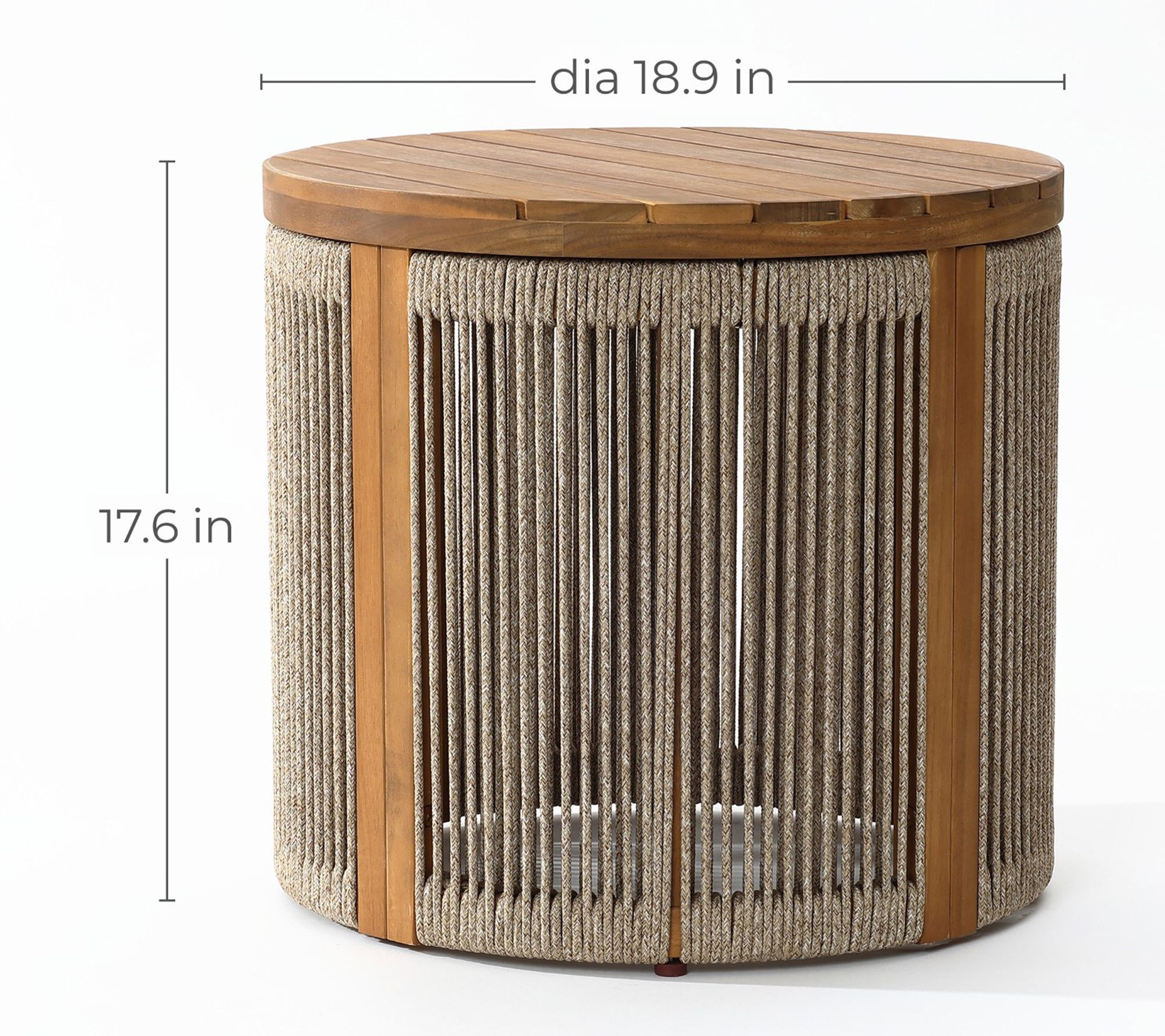 LuxenHome Outdoor Acacia Wood Rope Sides RoundDrum Side Table - QVC.com