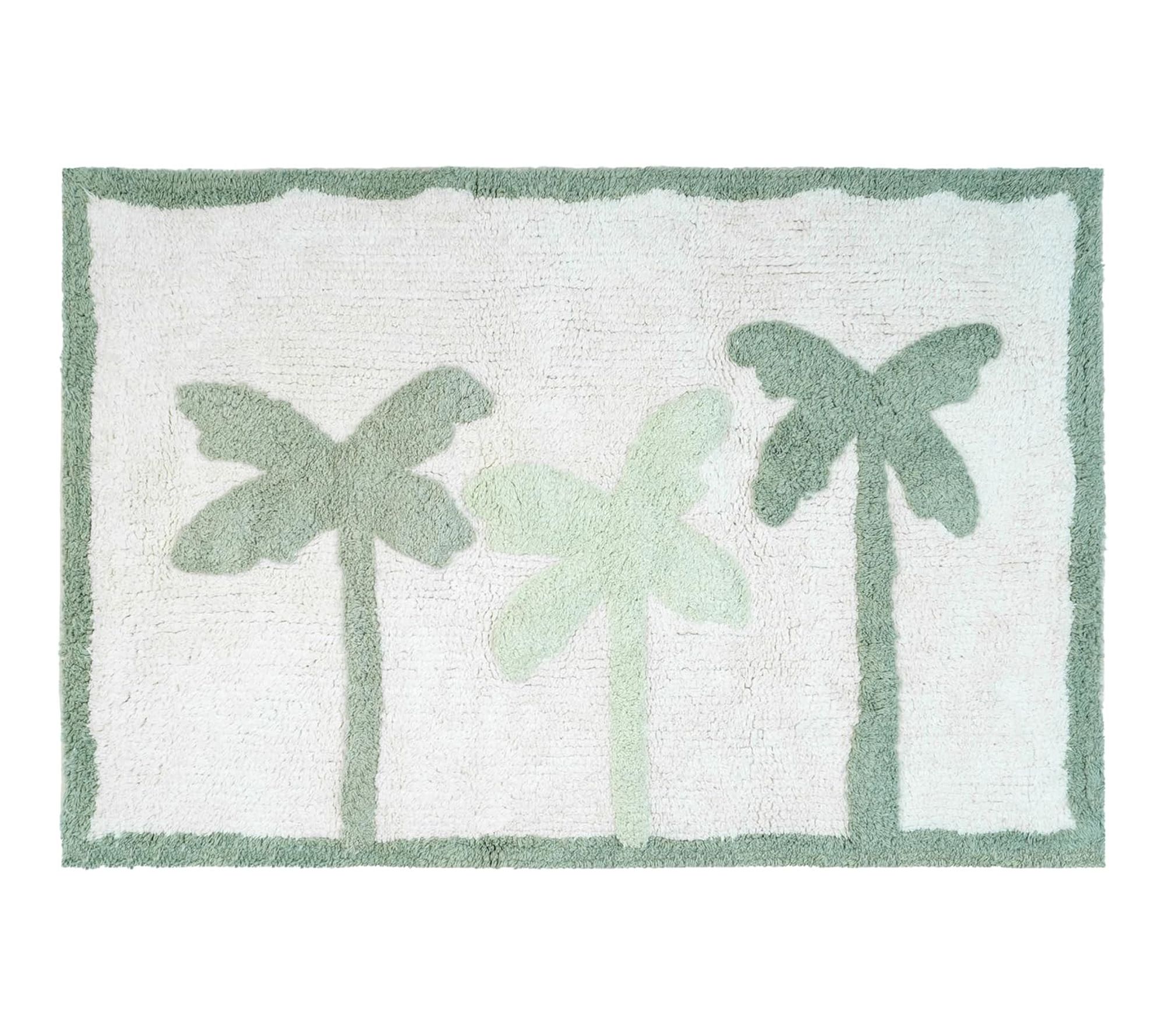 HomeRoots 32" Green And White Cotton Palm TreesBath Rug