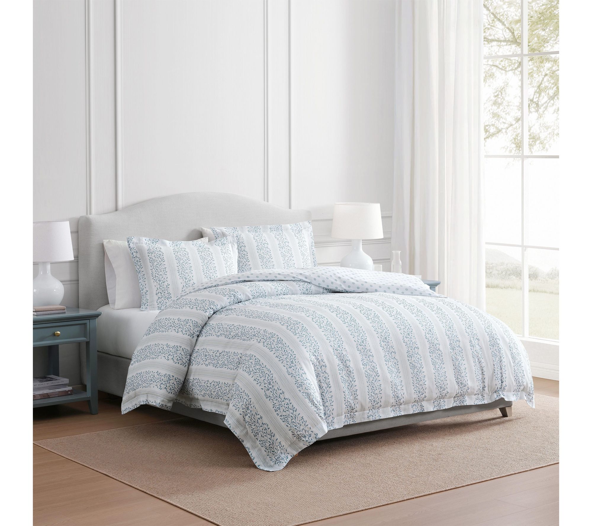 Martha Stewart Verbestripe White/Blue Cotton Twin Duvet Set