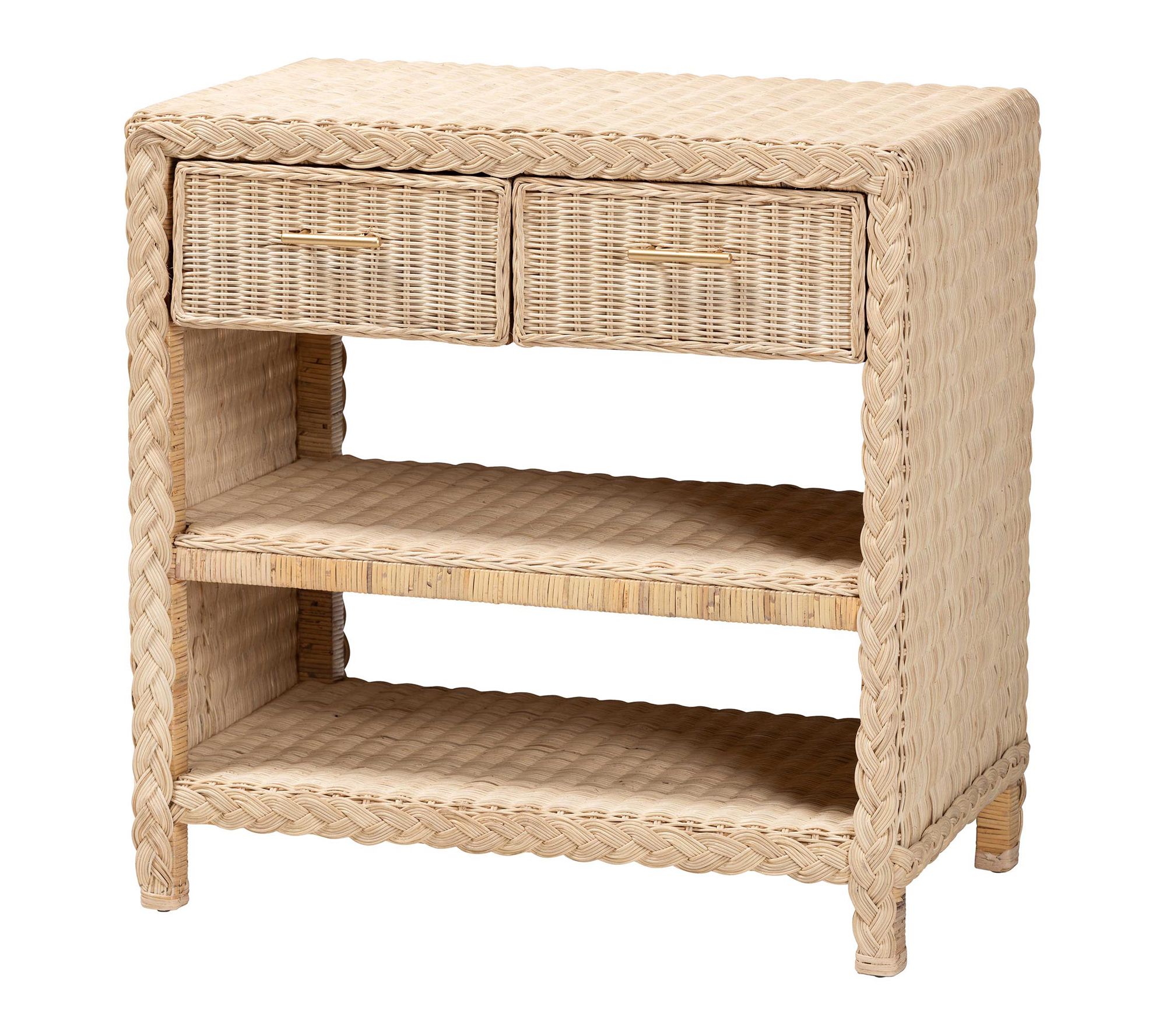 bali & pari Lan ica Sun Bleache d Rattan 2-Draw er Console Tabl
