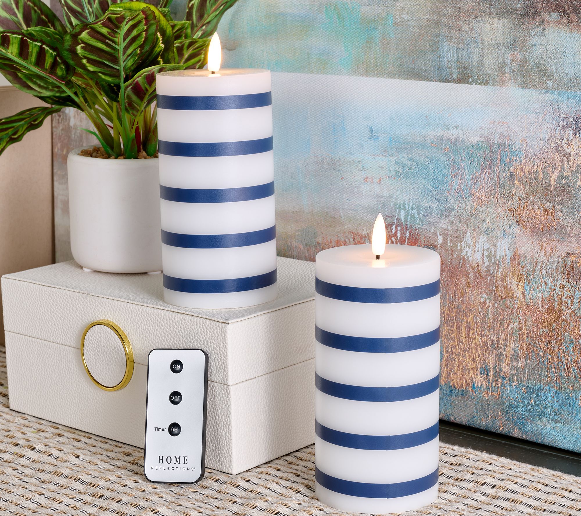 "As Is" Home Reflections S/2 6" Flameless Striped Pillar Candles