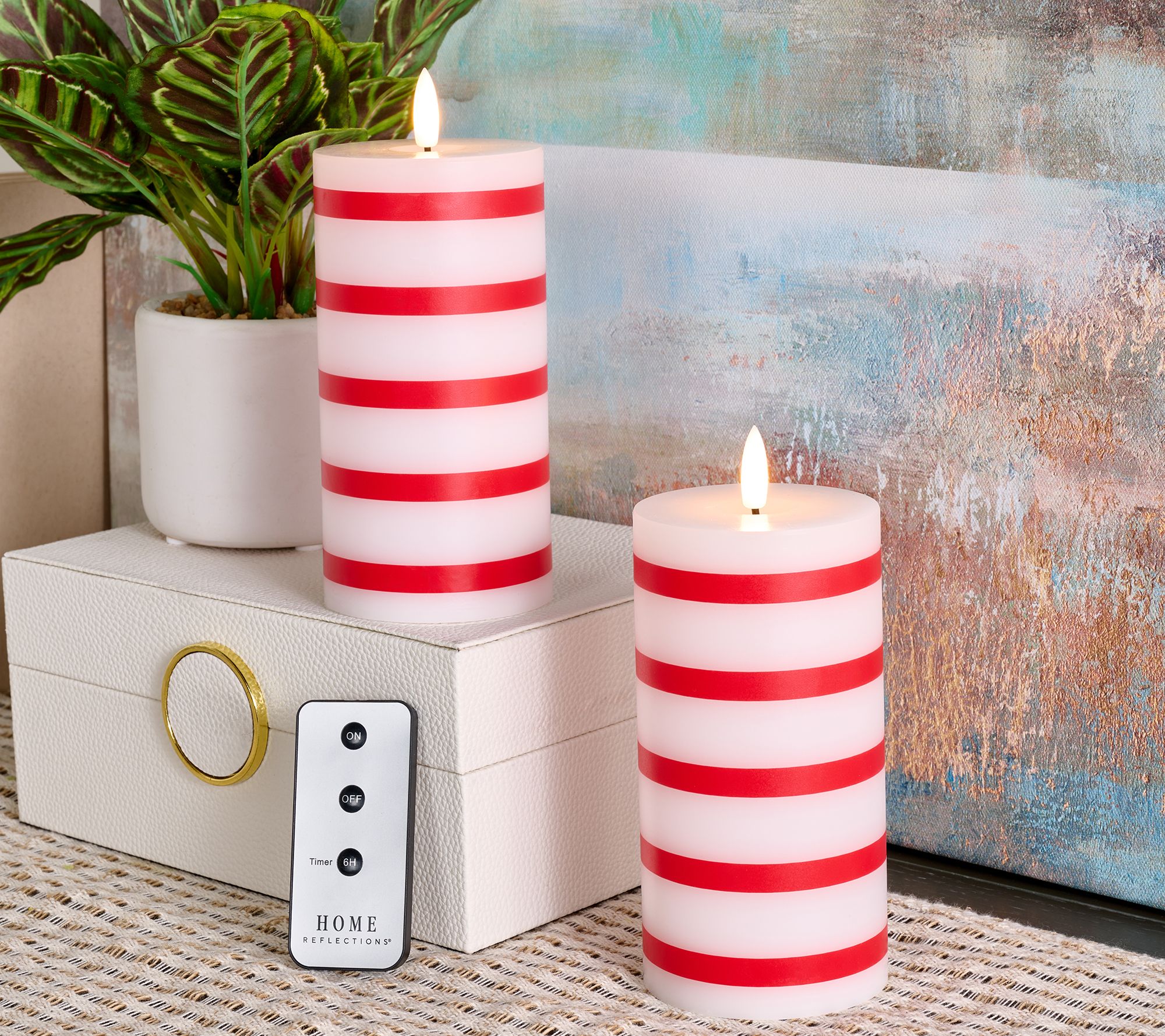 "As Is" Home Reflections S/2 6" Flameless Striped Pillar Candles