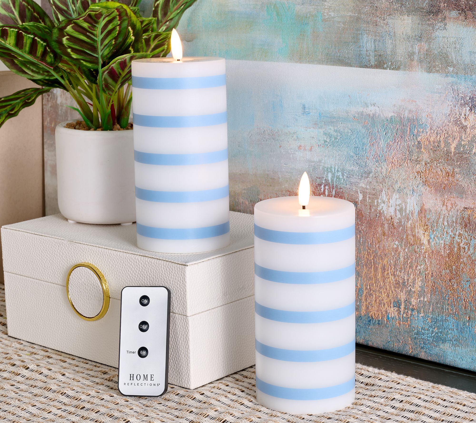 "As Is" Home Reflections S/2 6" Flameless Striped Pillar Candles