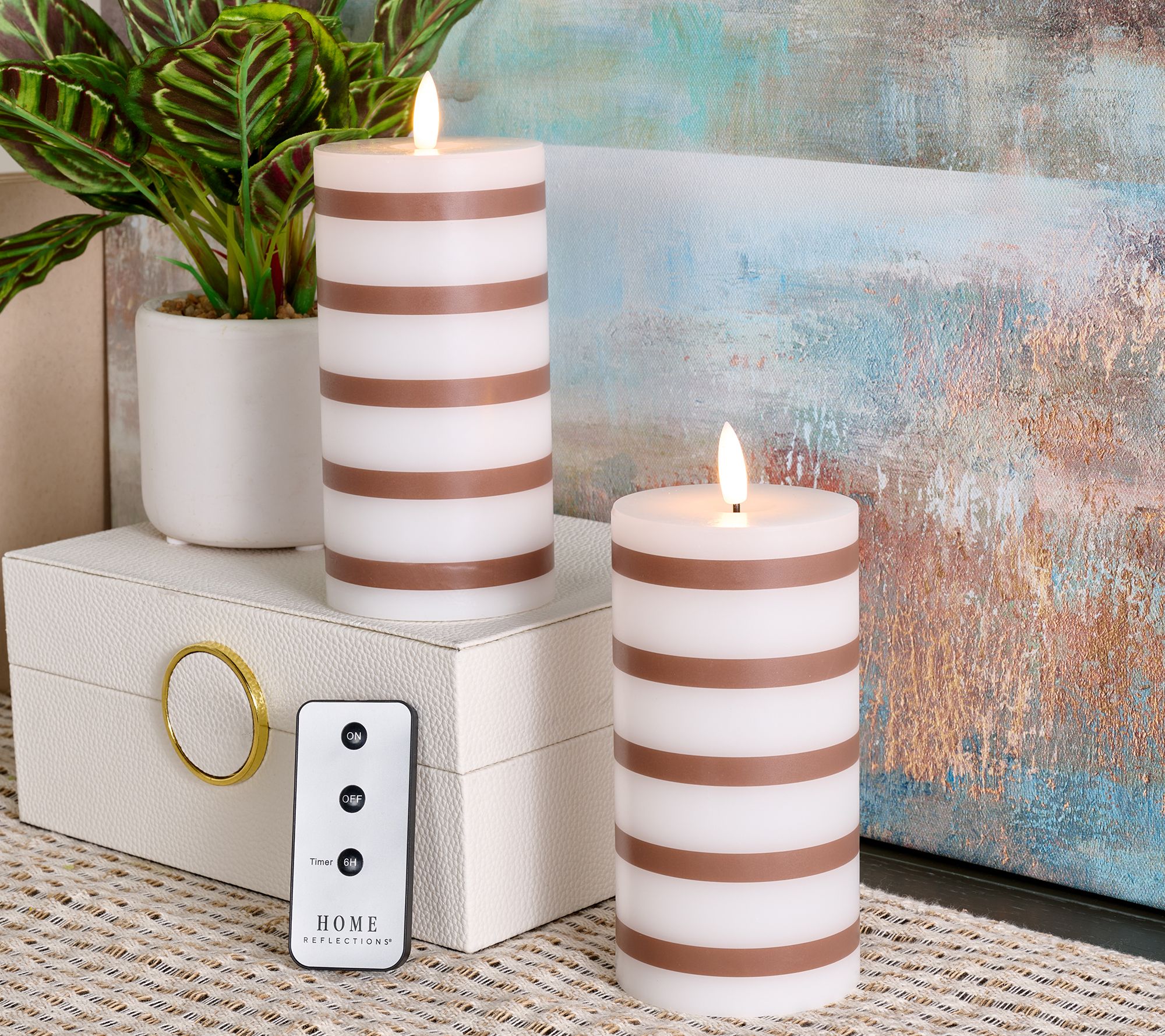 "As Is" Home Reflections S/2 6" Flameless Striped Pillar Candles