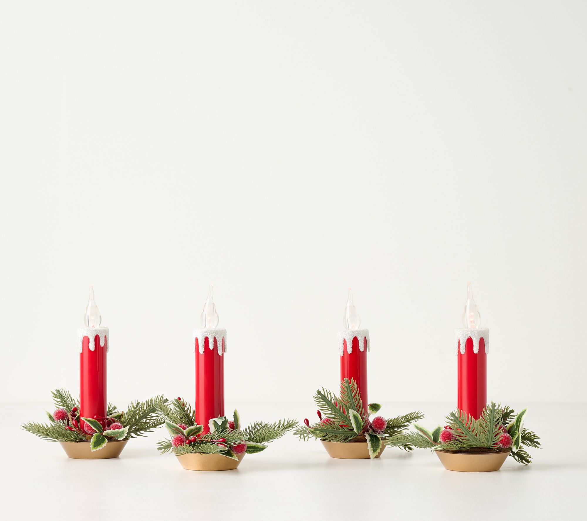 S/4 Illuminated Candlestick Clips with Greenery by Valerie