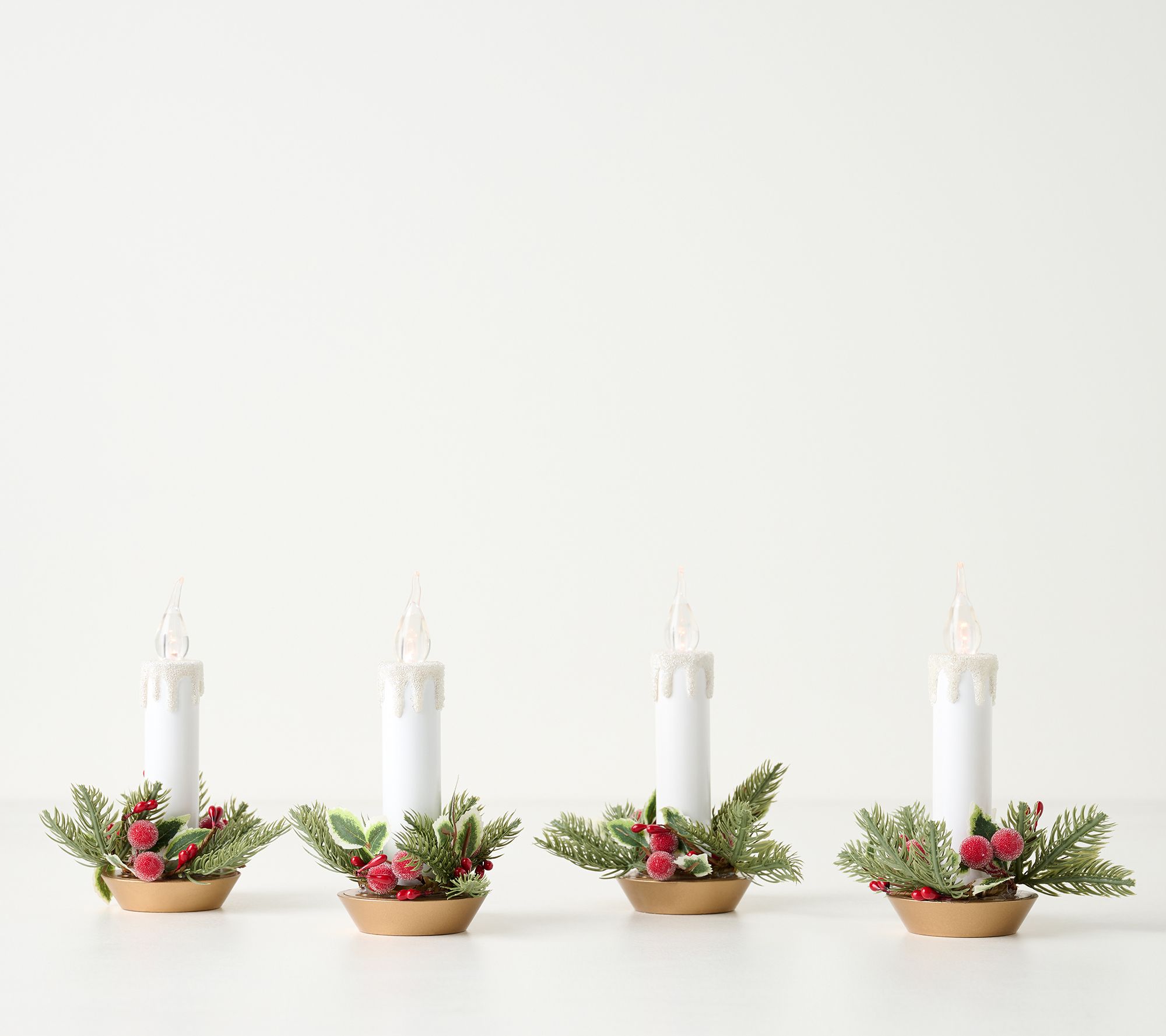 S/4 Illuminated Candlestick Clips with Greenery by Valerie
