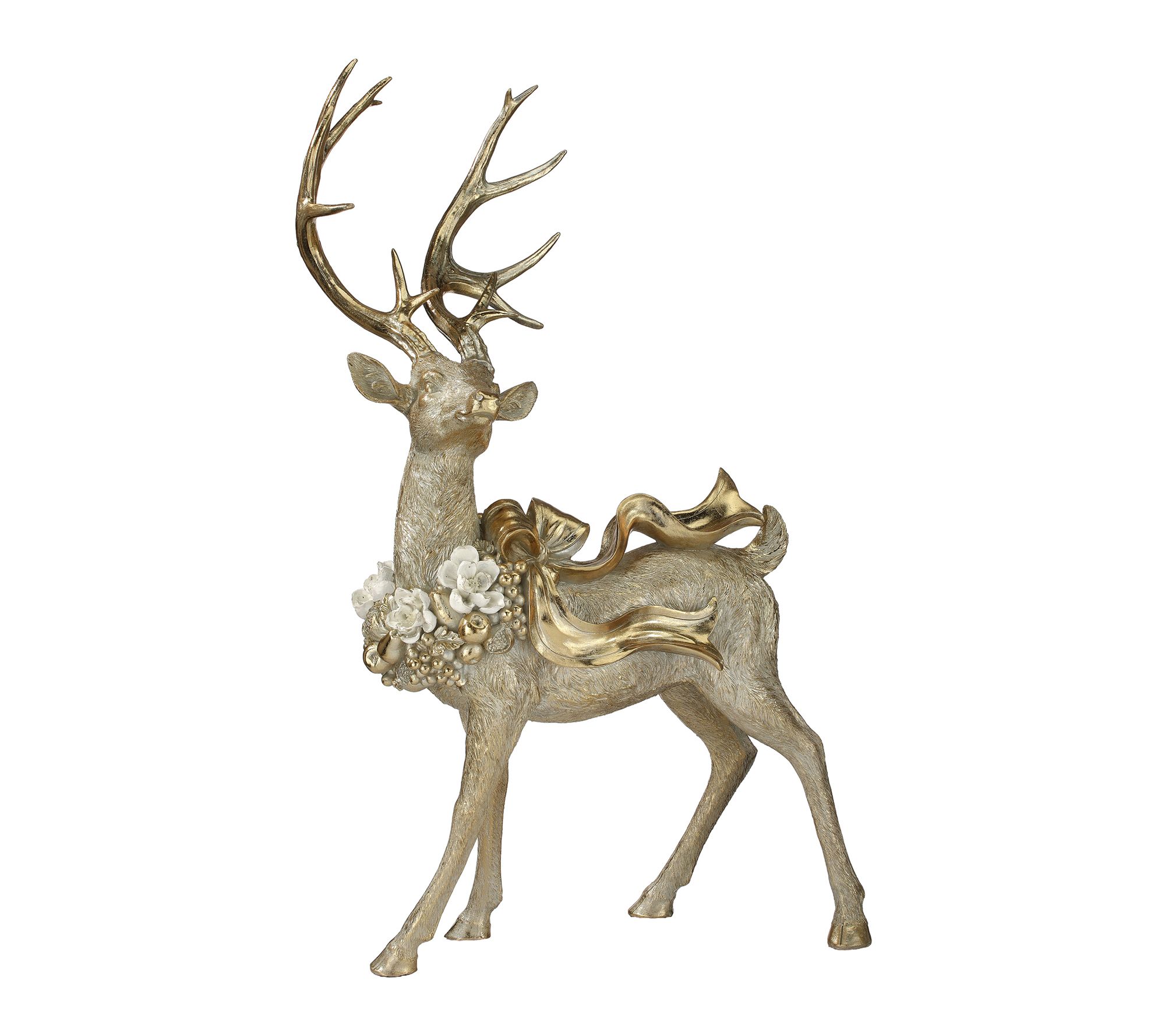 27" Resin Standing Deer With Magnolia by Valerie