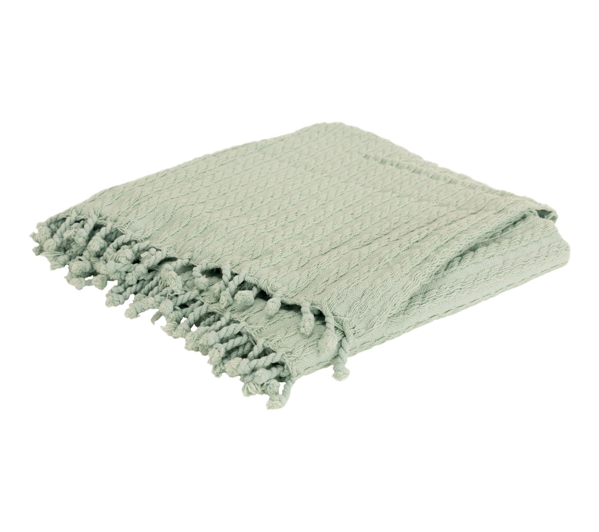 HomeRoots Aqua Knitted 100% Cotton Throw Blanket