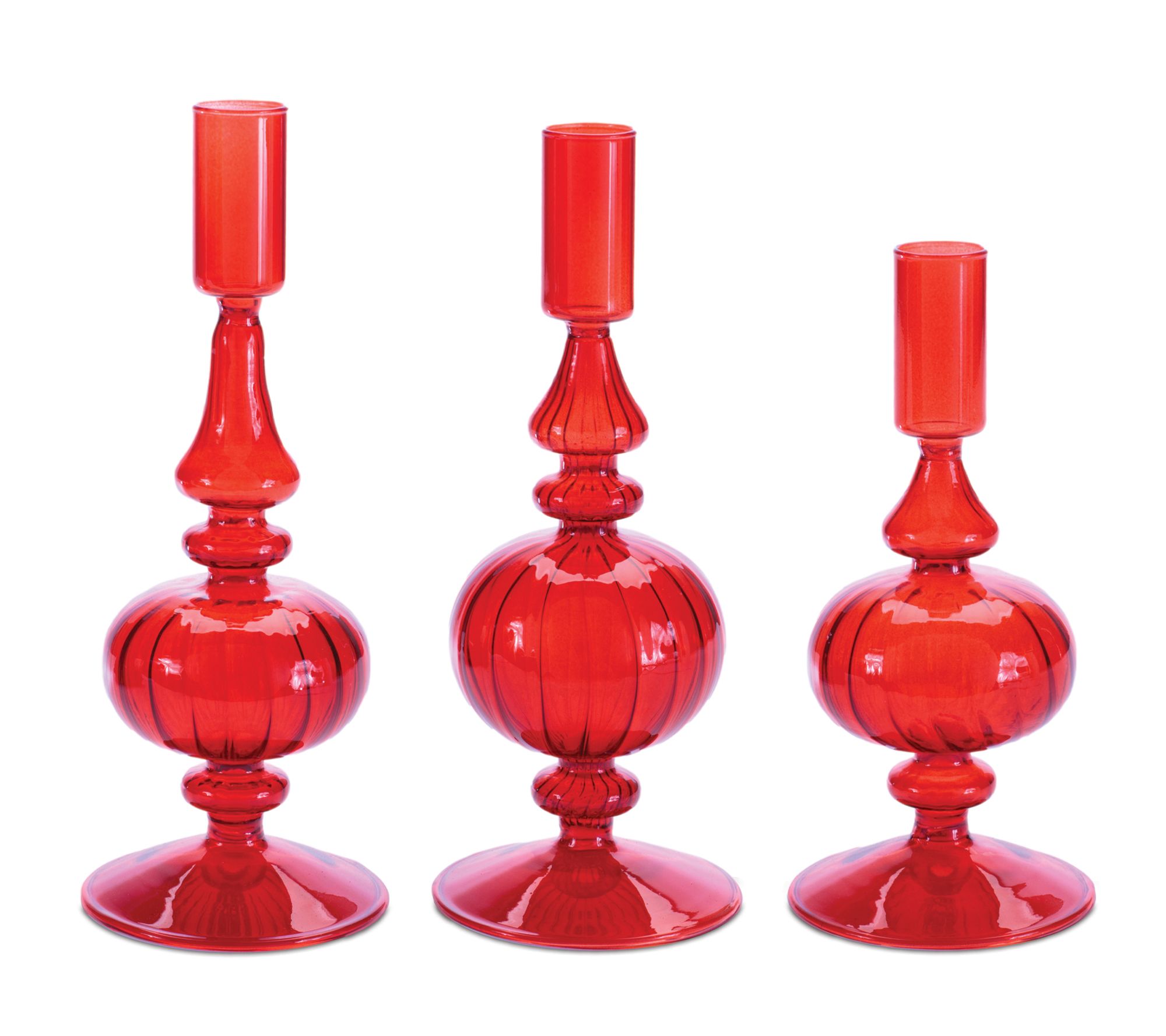 Melrose Ribbed Glass Taper Candle Holder (Set of 3)