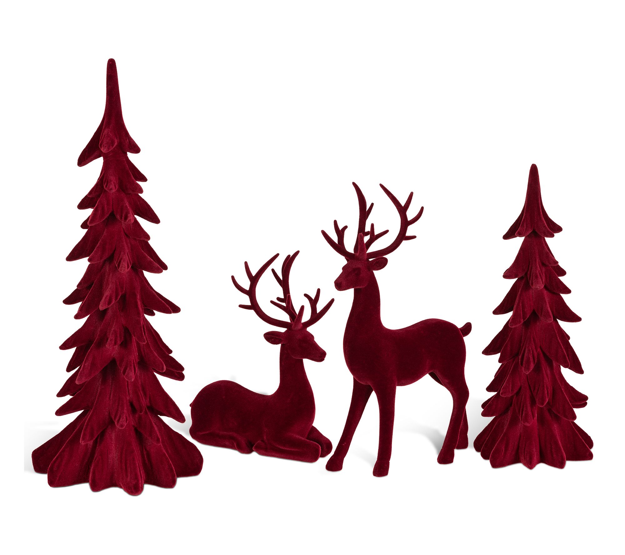 Glitzhome S/4 Christmas Flocked Reindeer w/Tree Table Decor Set