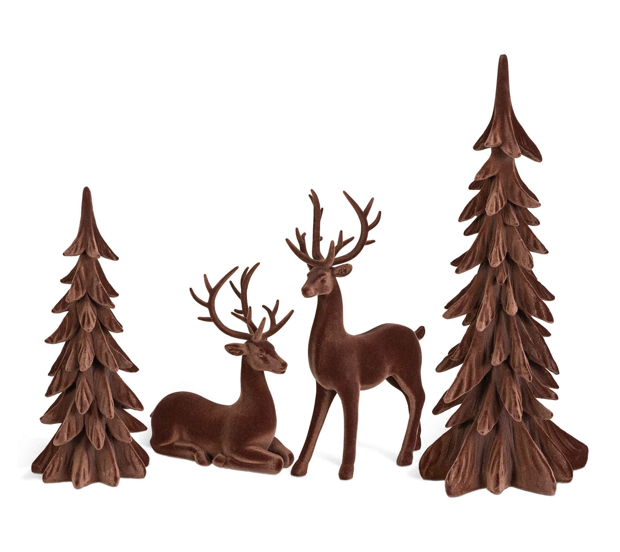 Glitzhome S/4 Christmas Flocked Reindeer w/Tree Table Decor Set