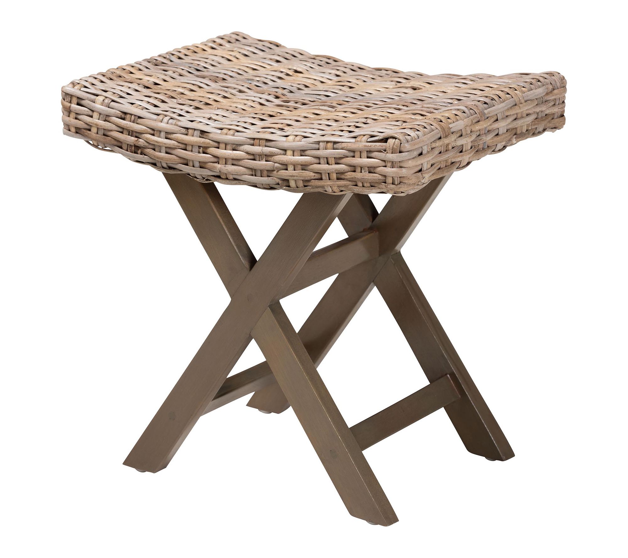 bali & pari Hayate Grey Kubu Rattan and Wood Ottoman Footstool