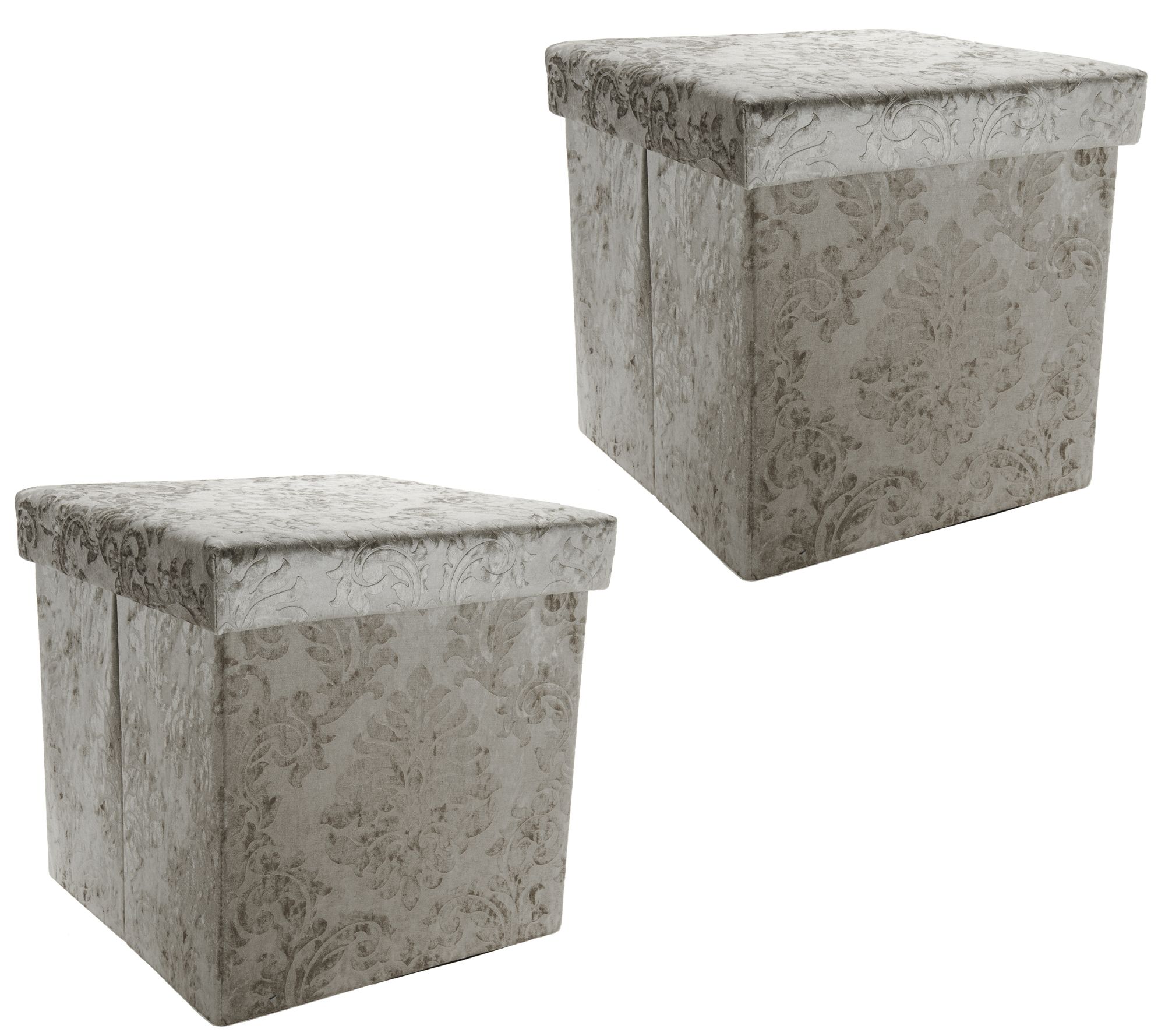 Casa ZetaJones Set of 2 Velvet Damask Storage Ottomans