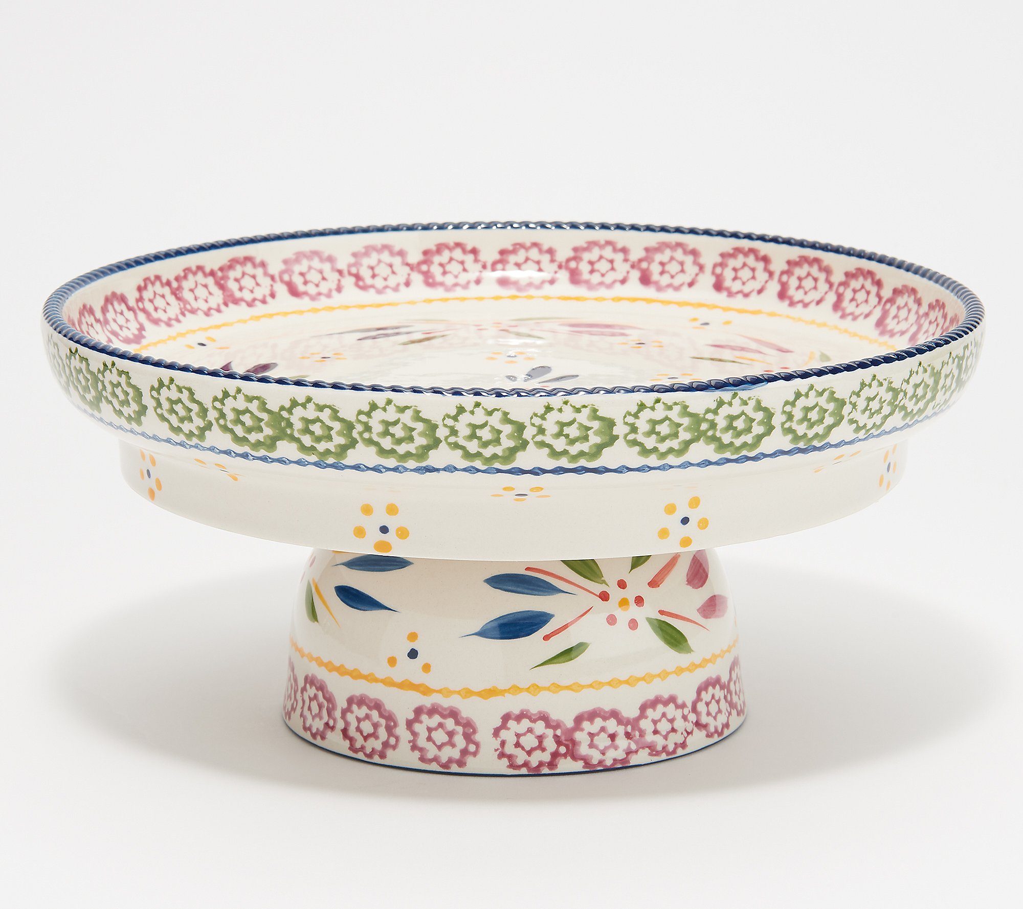 Temp-tations Ovenware by Tara Footed Cake Stand Temp-tations Old World Green Pattern Pie Cake Stand