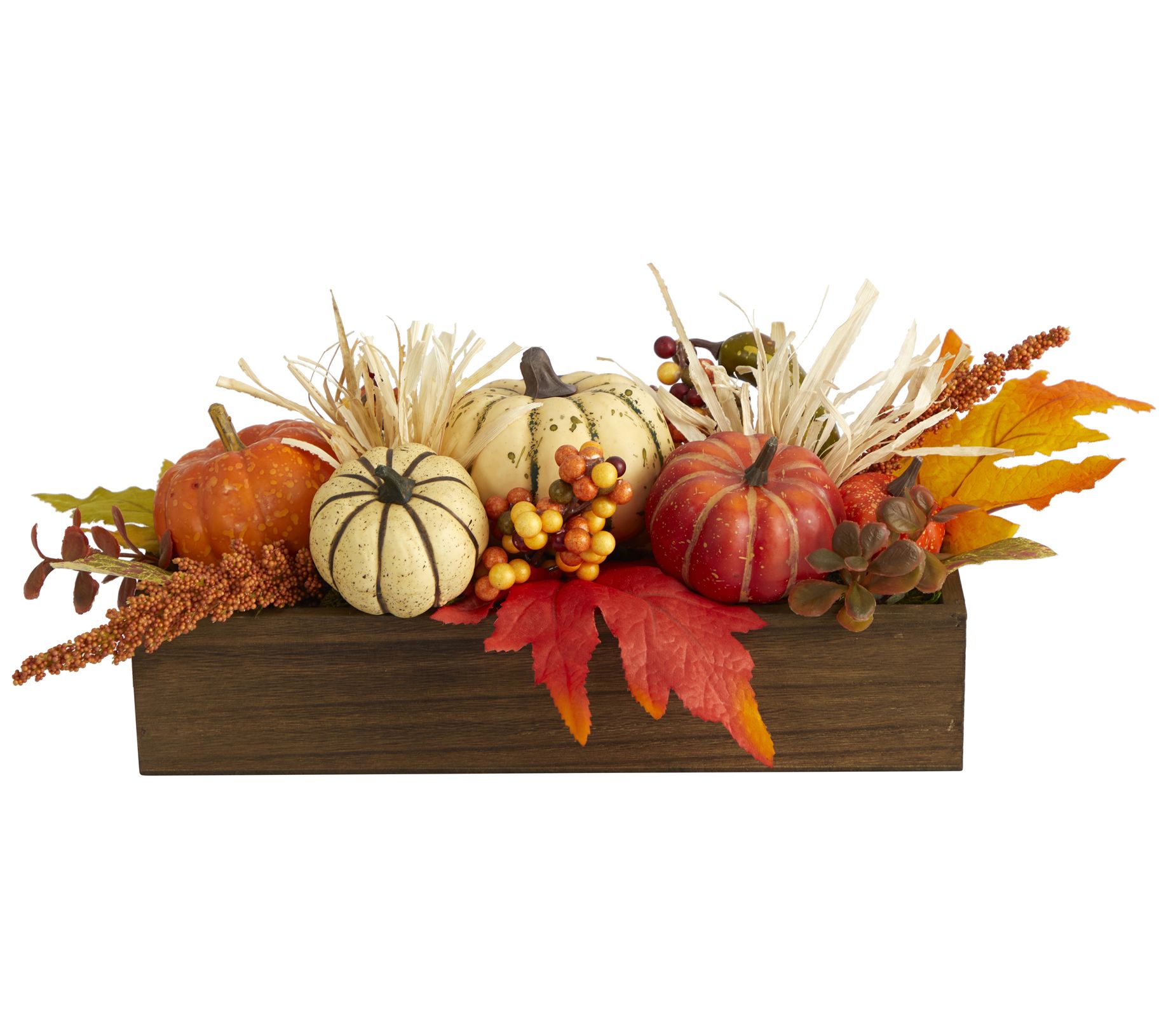 Nearly Natural 16" Harvest Pumpkin & Berries Arrangement