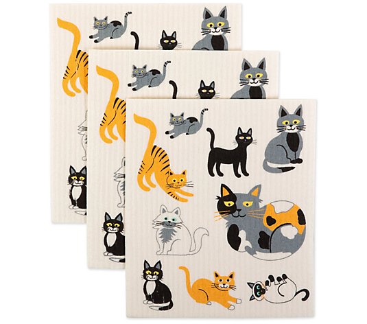Design Imports Set of 3 Cats Everywhere! Swedish Dishcloths
