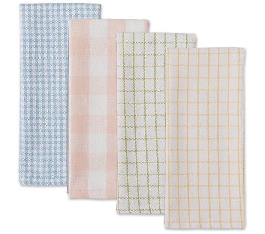 Design Imports Set of 4 Garden Plaids Kitchen Towels