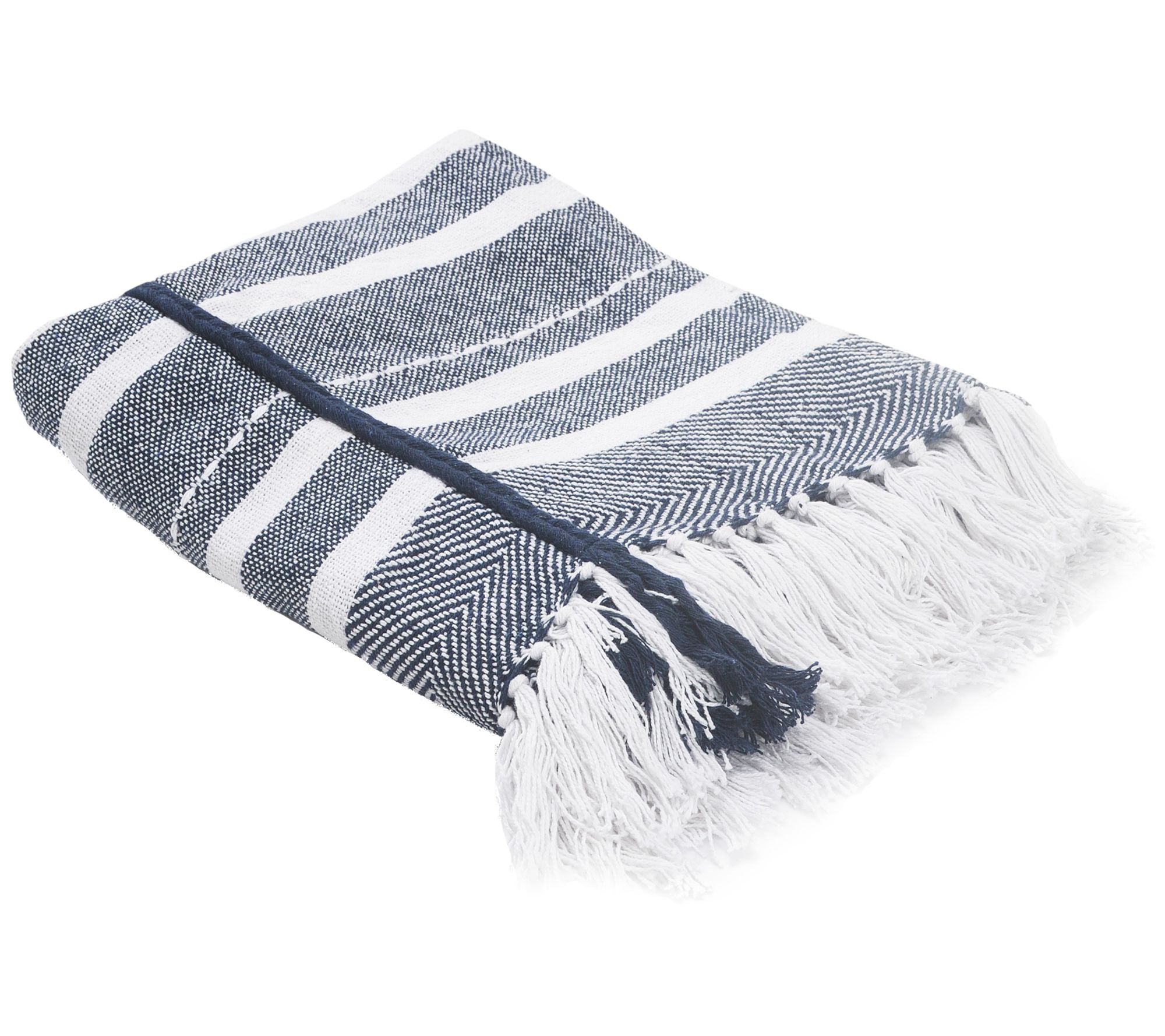 Ox Bay Horizontal Striped Throw Blanket with Fringe