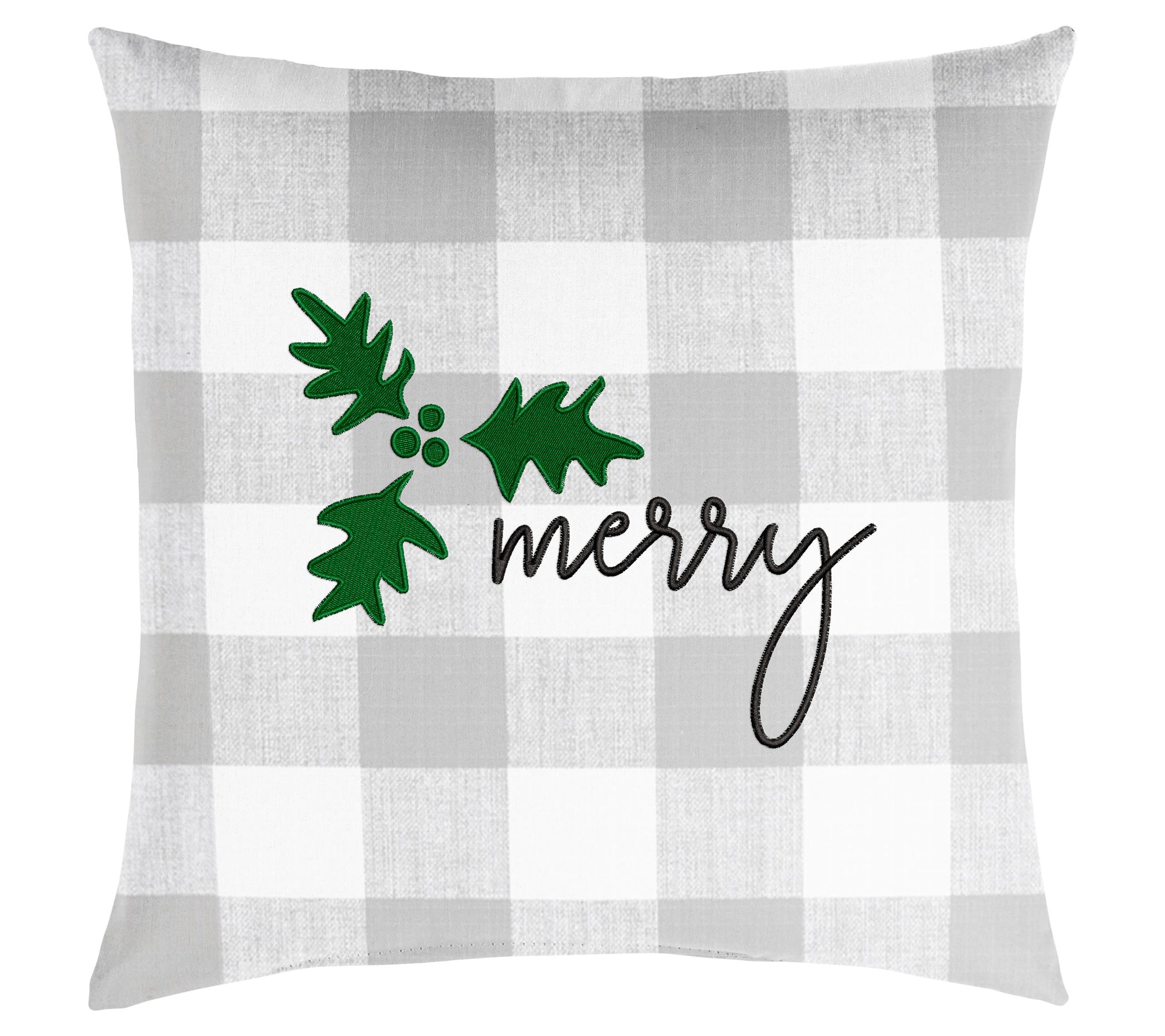 Sorra Home "Merry" 18" Plaid Embroidered Pillow