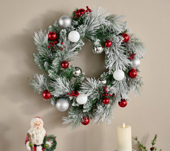 24" Snowy Pine and Ornament Wreath by Valerie
