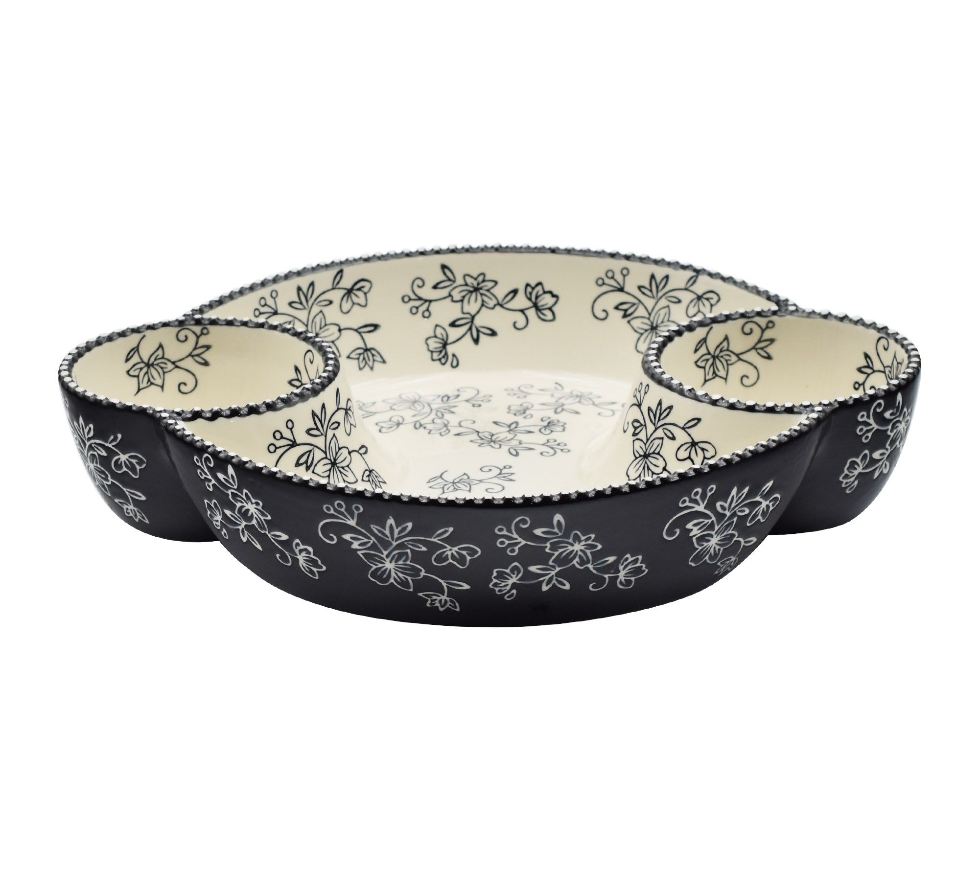Temp-tations Floral Lace 12" Divided Platter with Dip Bowls