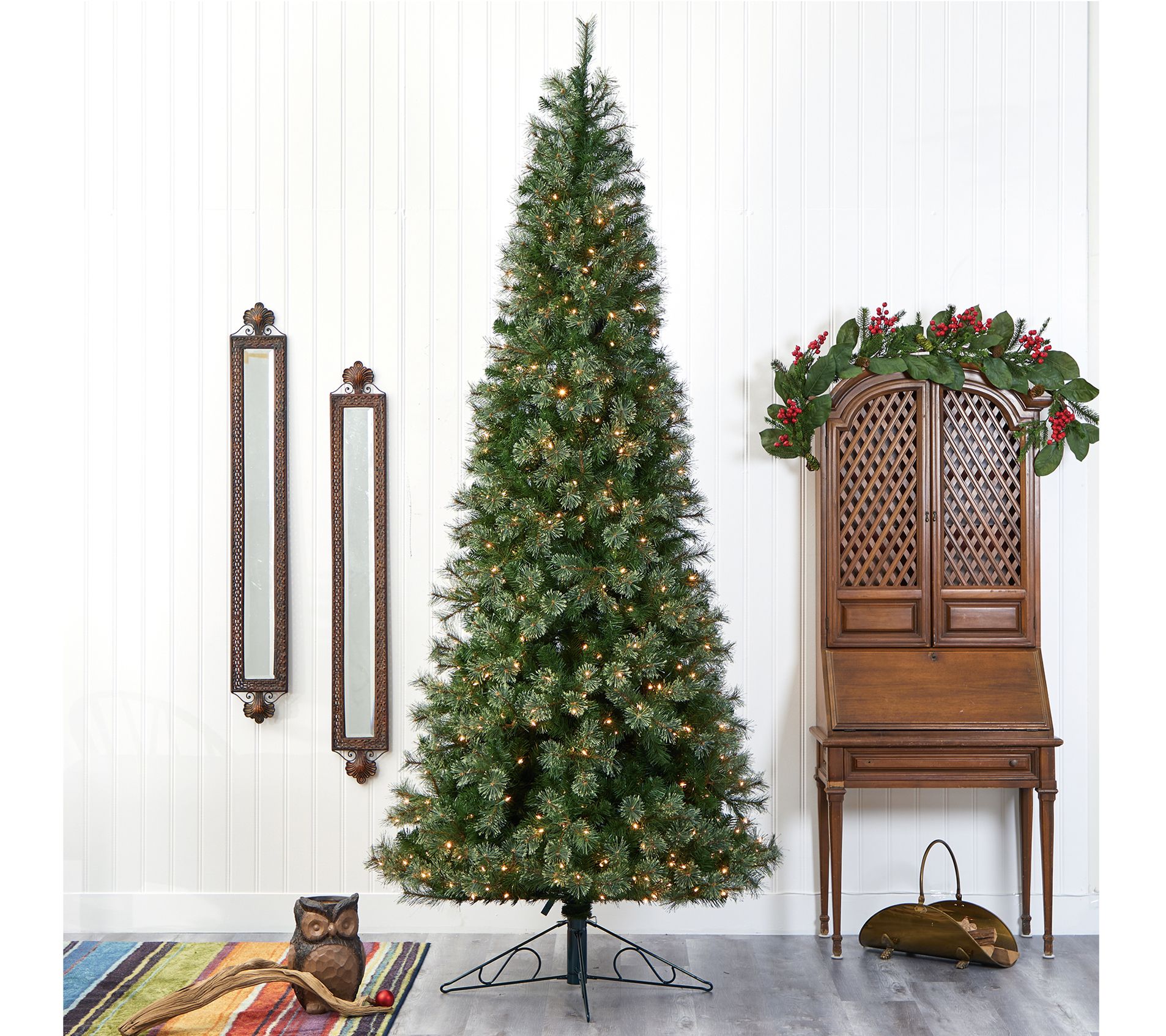 Nearly Natural 10' Slim Artificial Christmas Tree with Lights