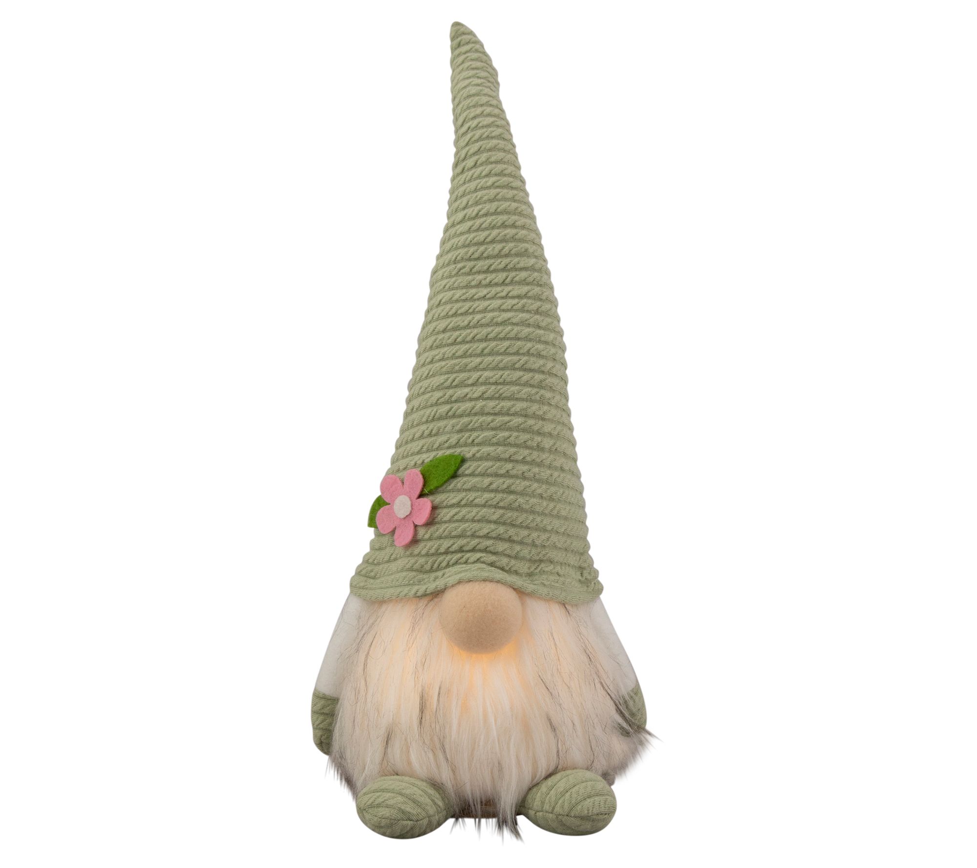 Northlight Lighted Green Spring Gnome with Flow er Hat