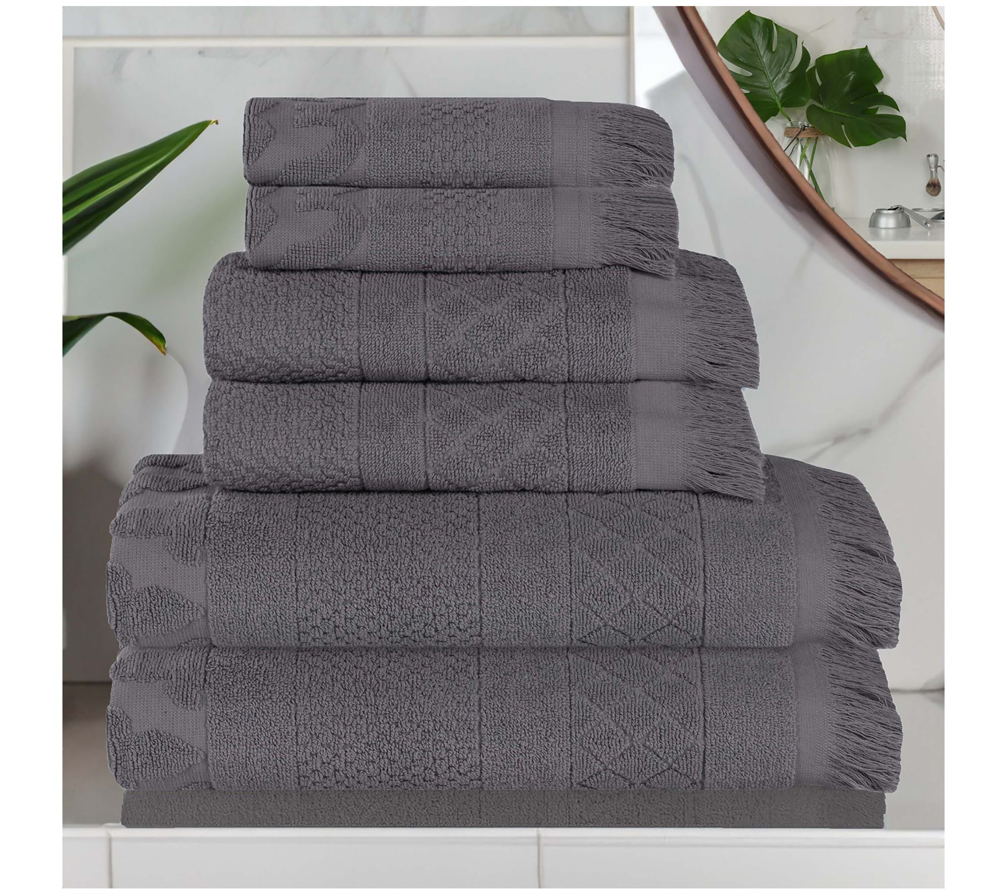 Superior Rolla Cotton Geometric Jacquard 6 Piece Towel Set