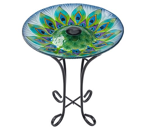 Teamson Home 18" Glass Birdbath with Solar-Powered Light
