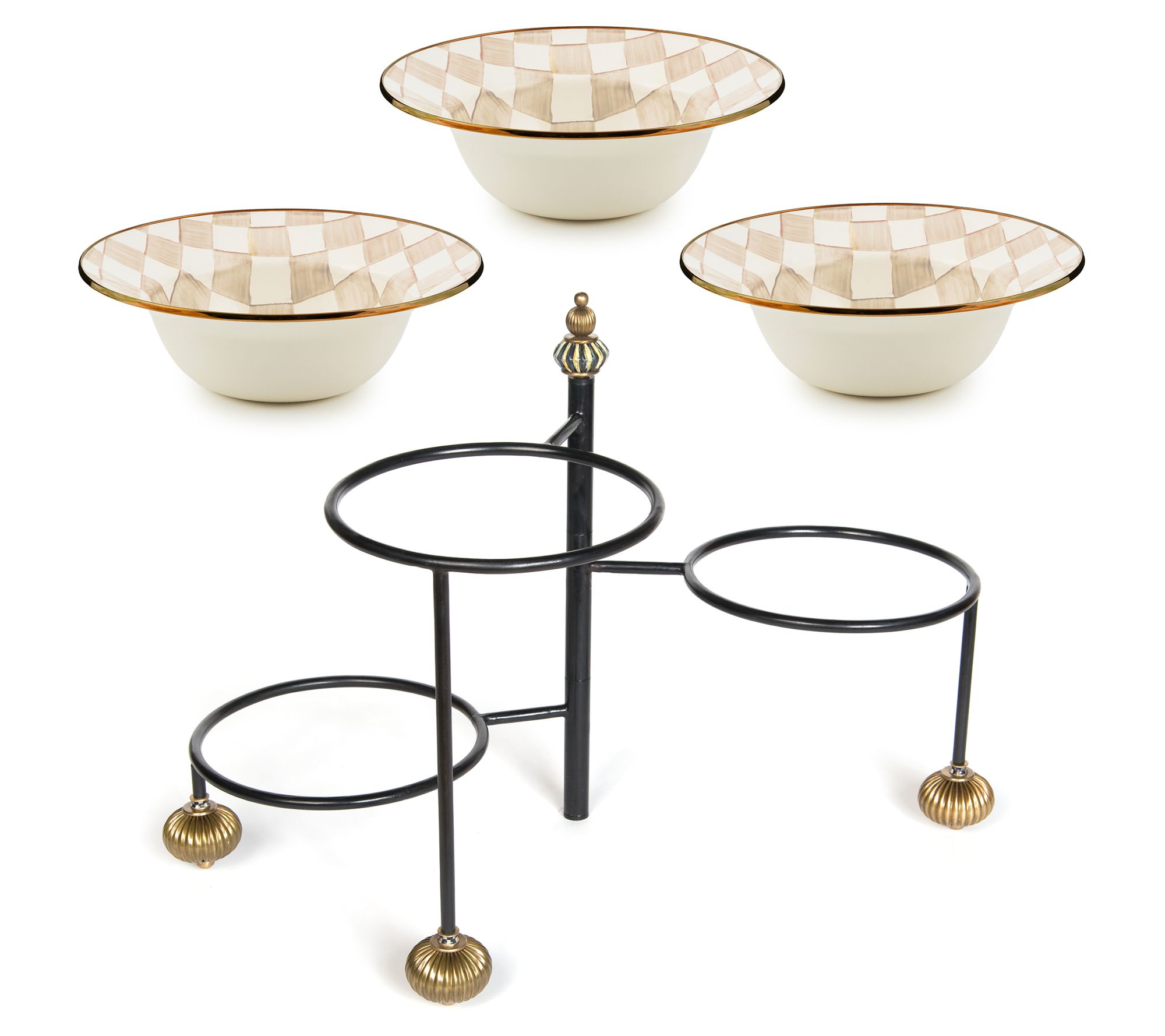 MacKenzie- Childs Serving Stand and Set of 3 Serving Bowls