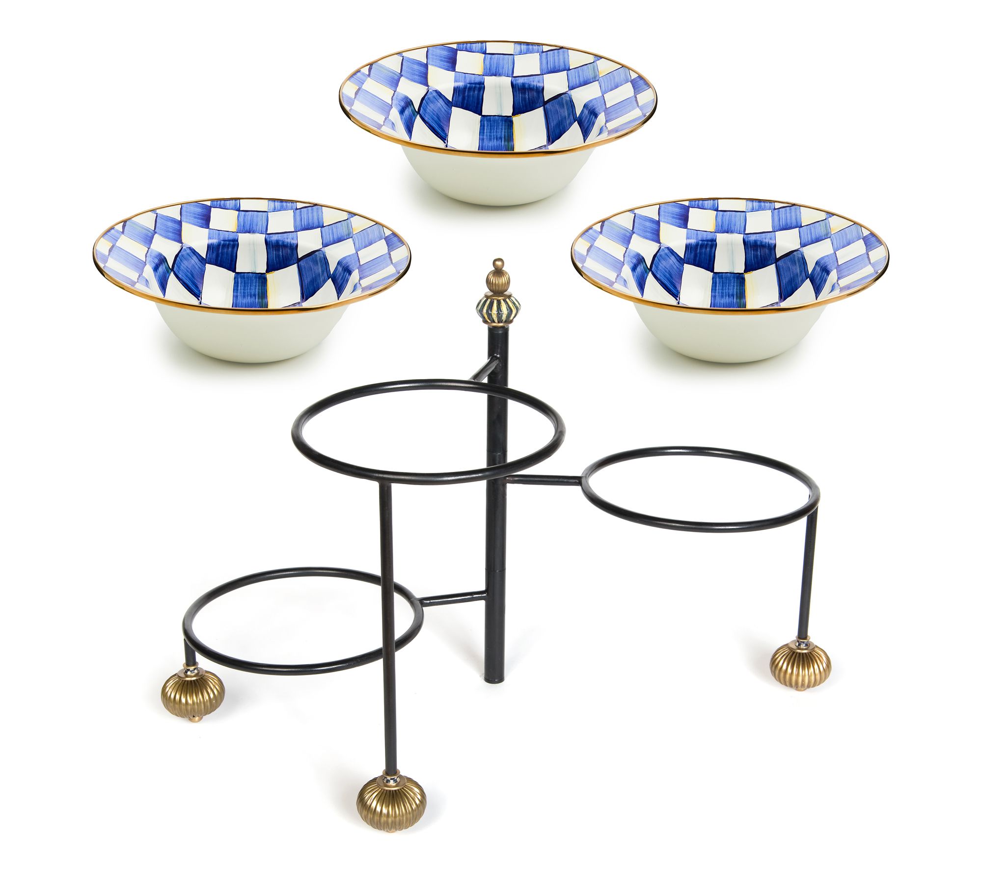 MacKenzie- Childs Serving Stand and Set of 3 Serving Bowls