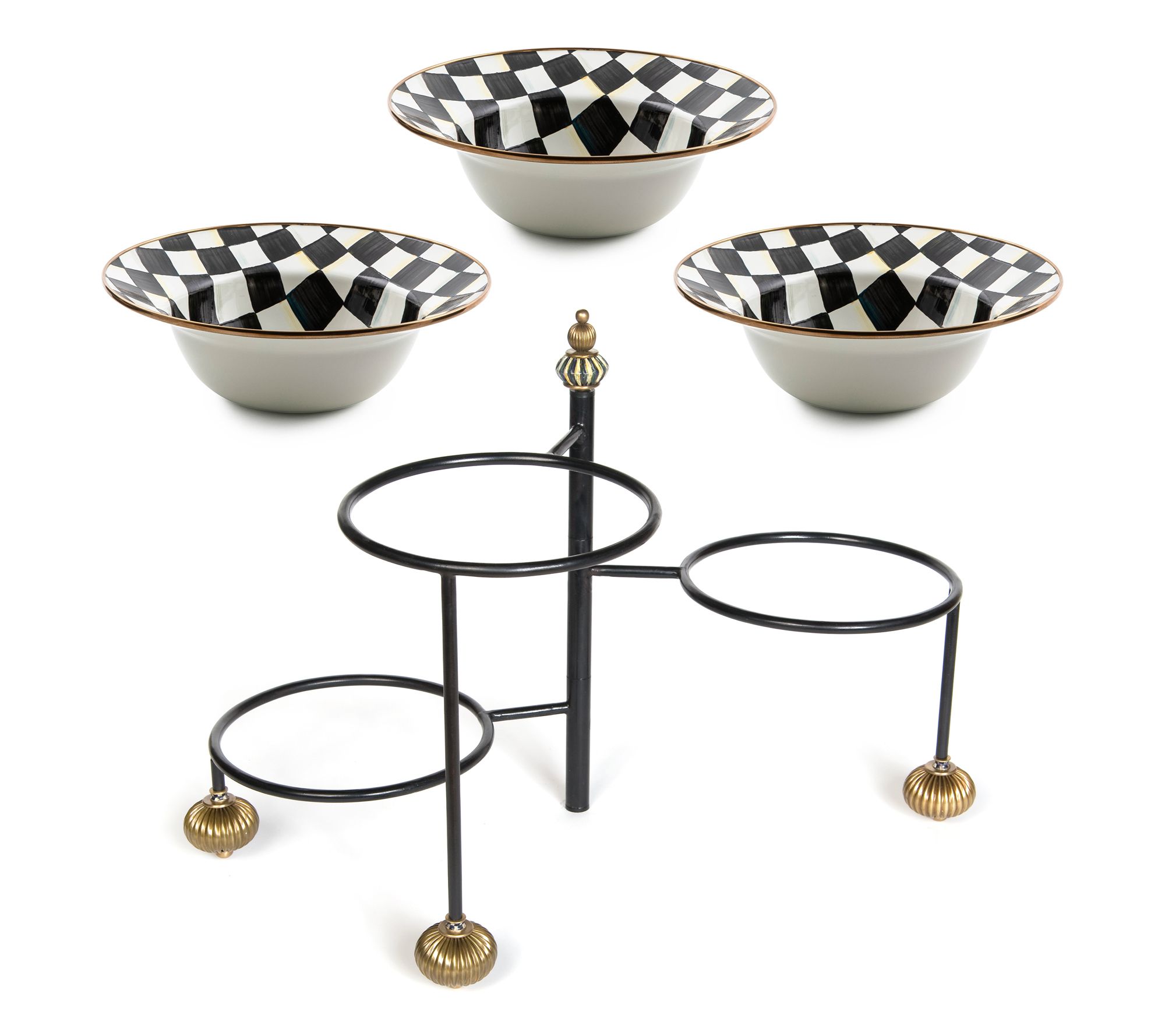 MacKenzie- Childs Serving Stand and Set of 3 Serving Bowls