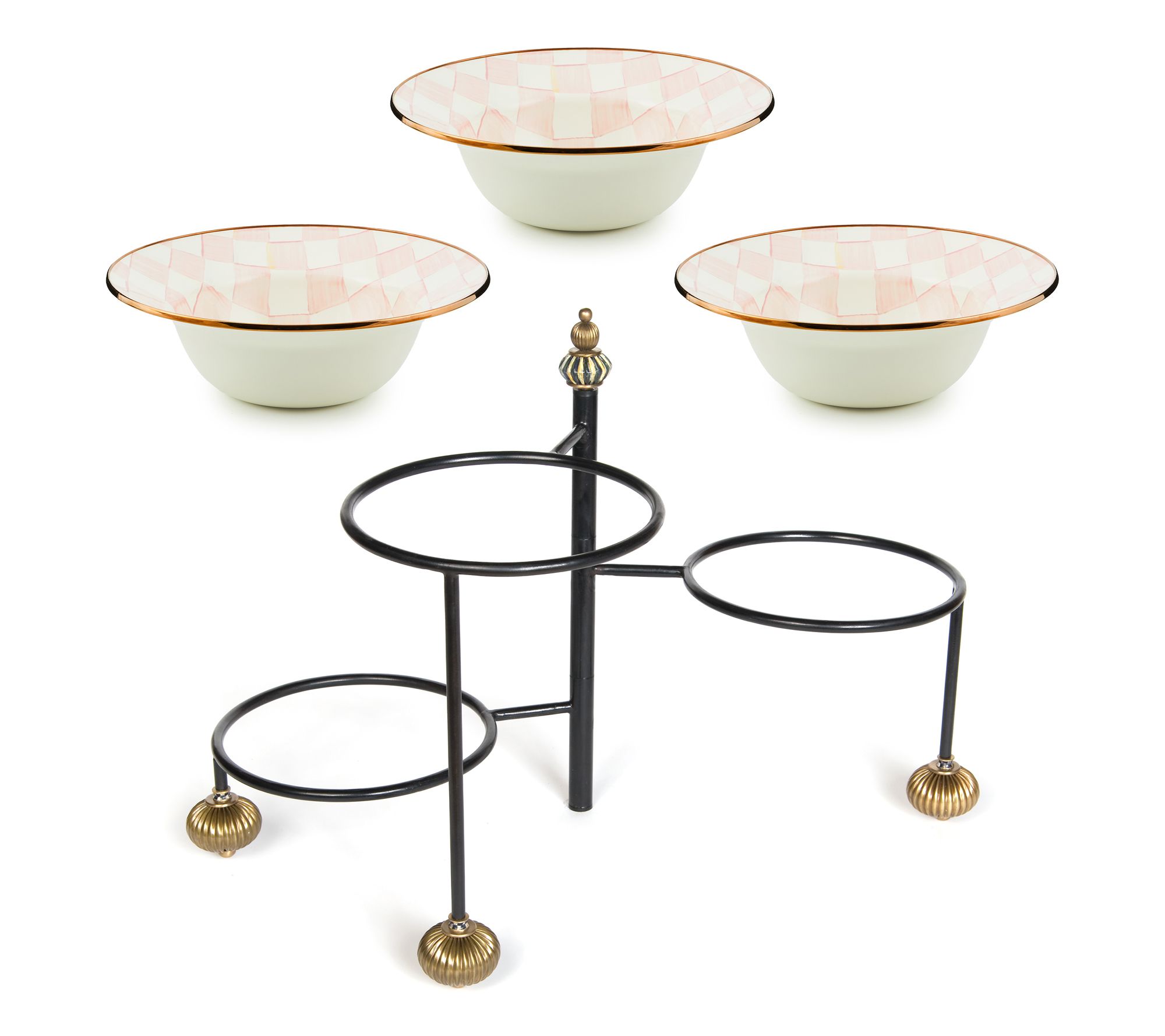 MacKenzie- Childs Serving Stand and Set of 3 Serving Bowls