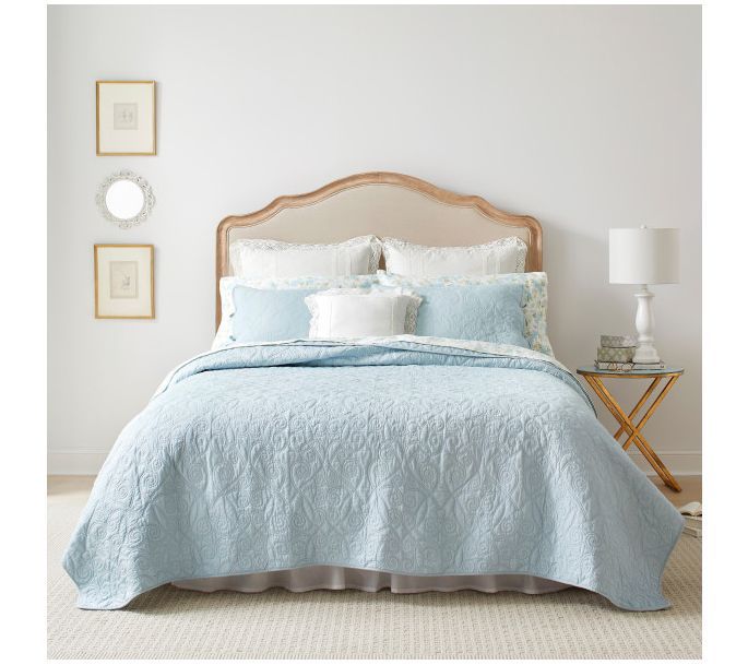 Laura Ashley Felicity Blue Full Queen Quilt-Sha m Set