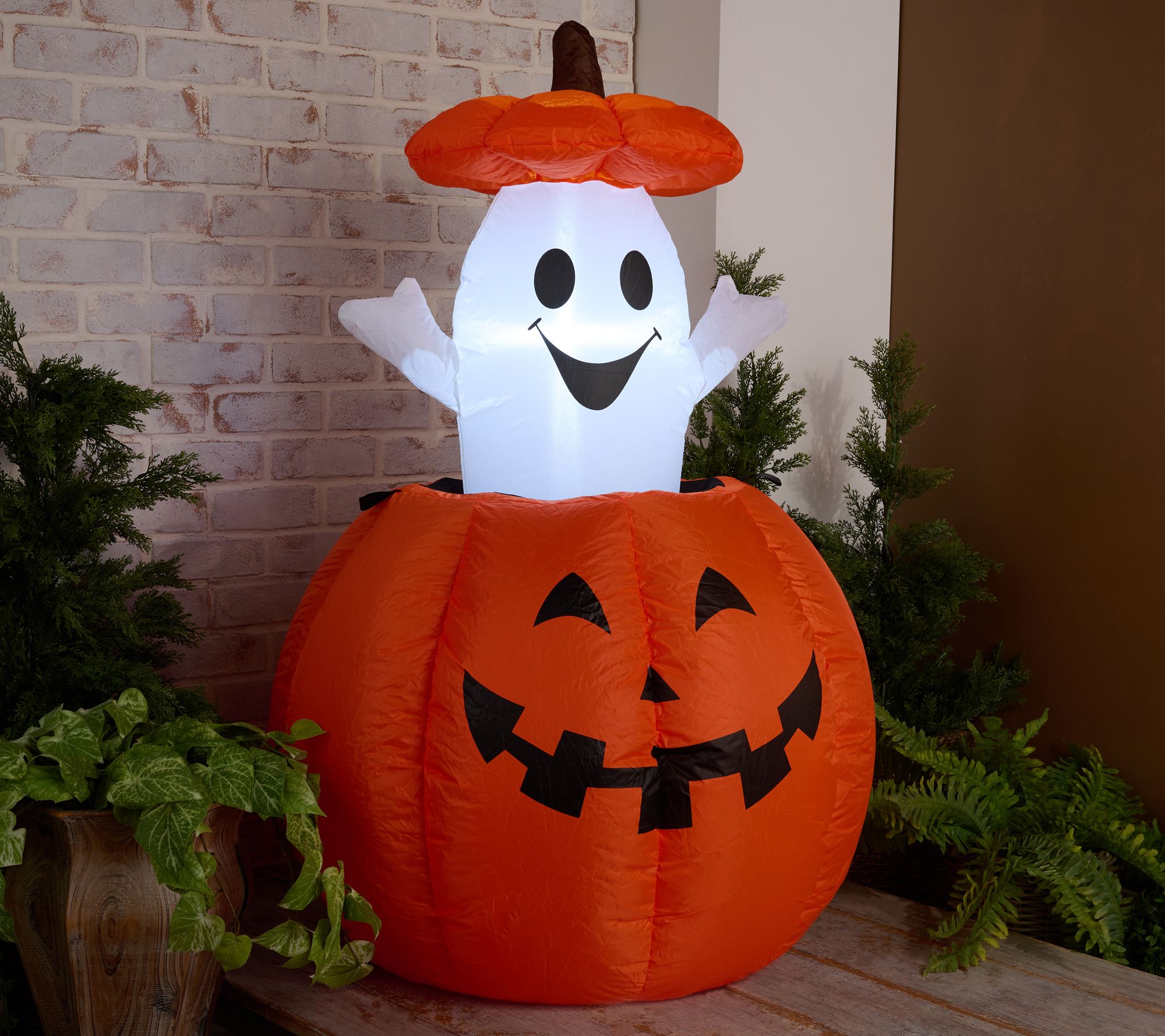 As Is Hay & Harvest 48" Inflatable Peek-A-Boo Ghost & Jack-O