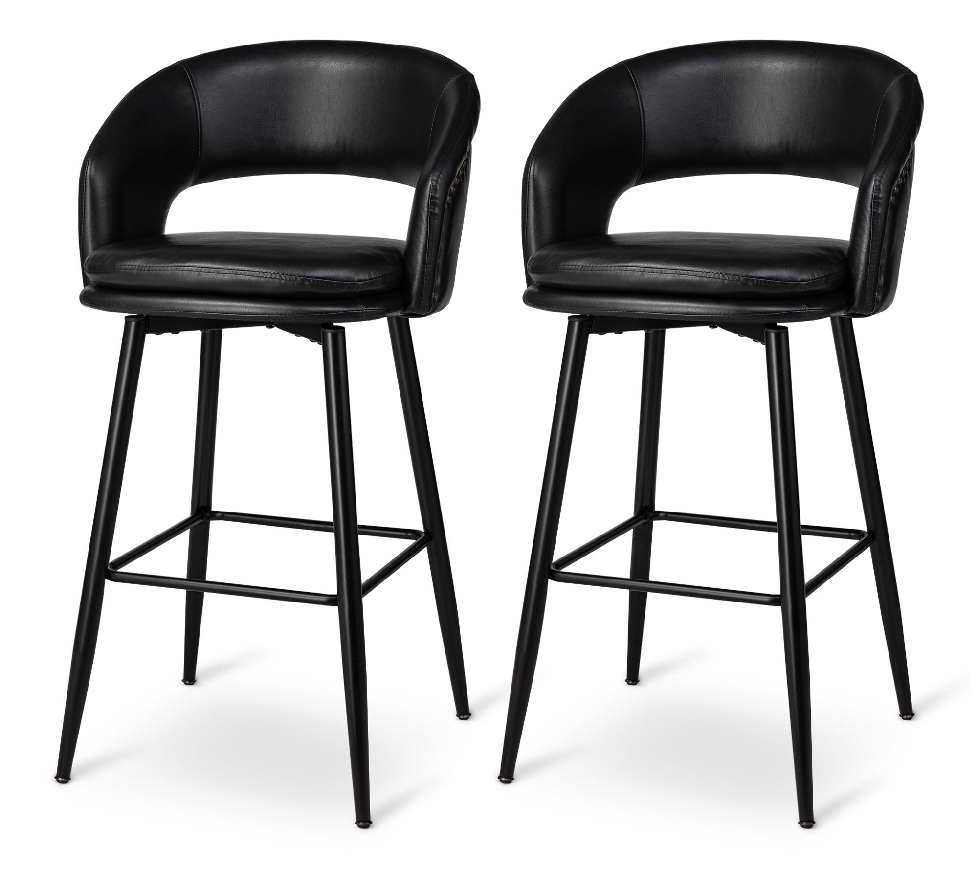 Glitzhome Leatherette Bar Stools with Metal Tapered Legs S/2