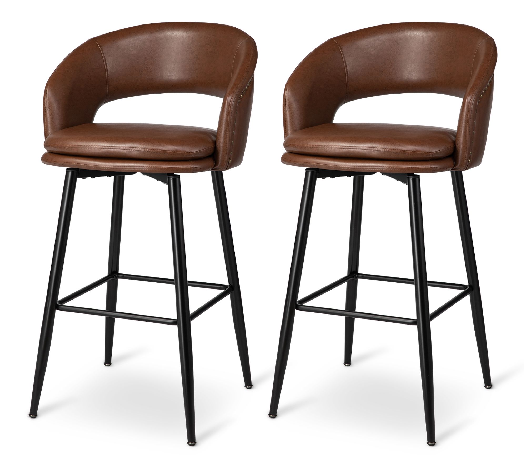 Glitzhome Leatherette Bar Stools with Metal Tapered Legs S/2