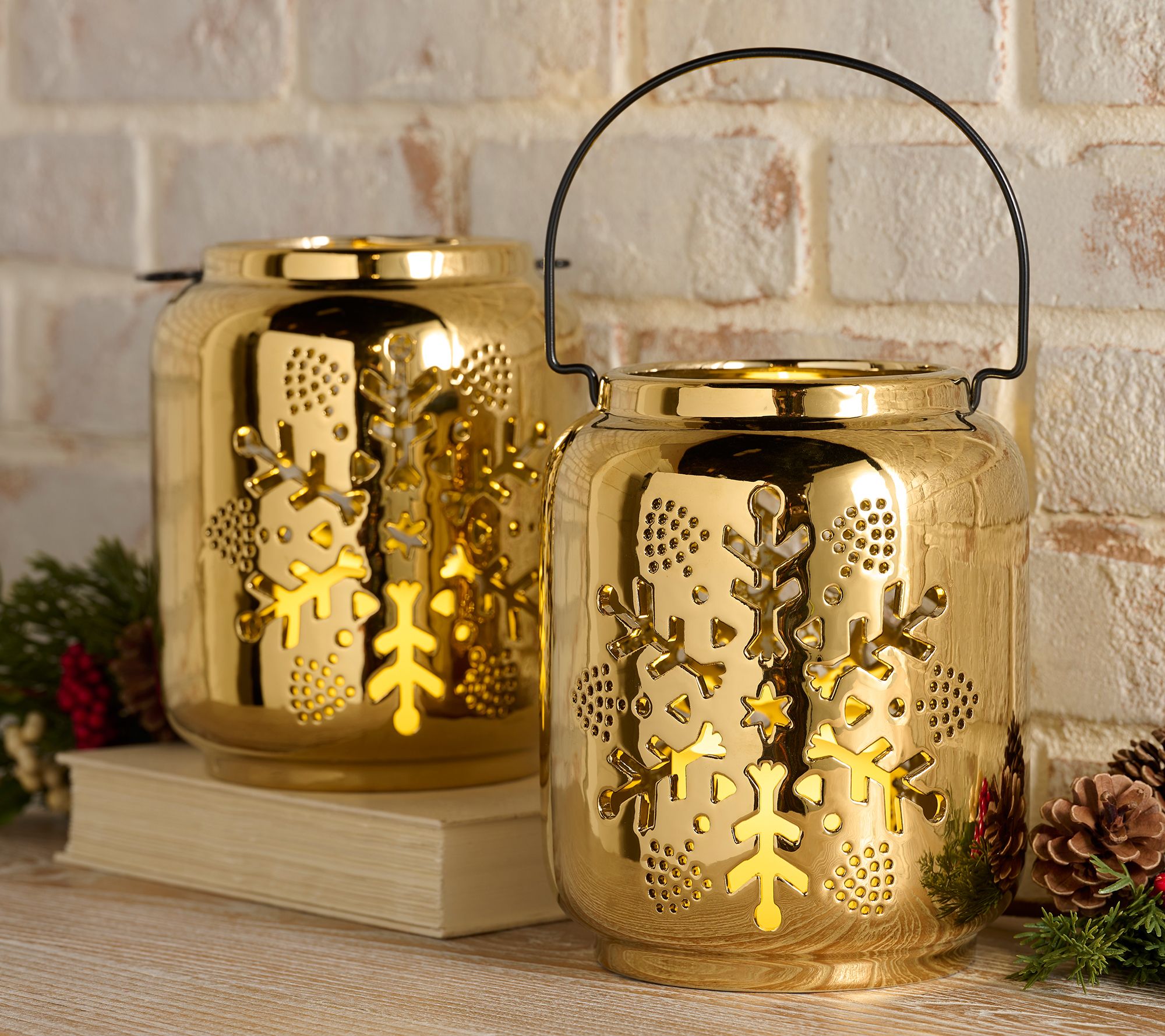 Kringle Express Set of (2) 8" Flameless Snowflake Lanterns