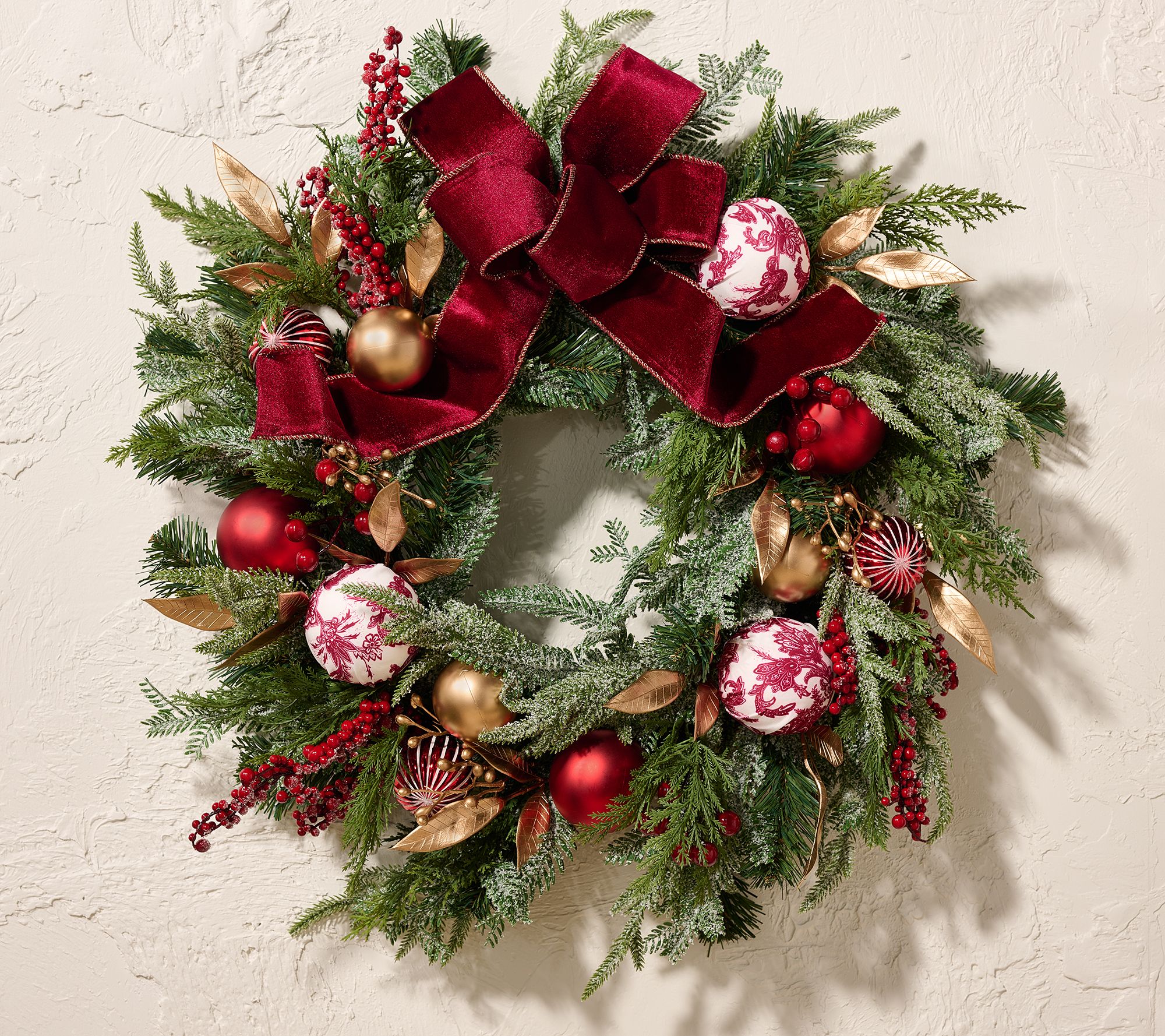 24" Toile Ornament and Greenery Wreath by Valerie