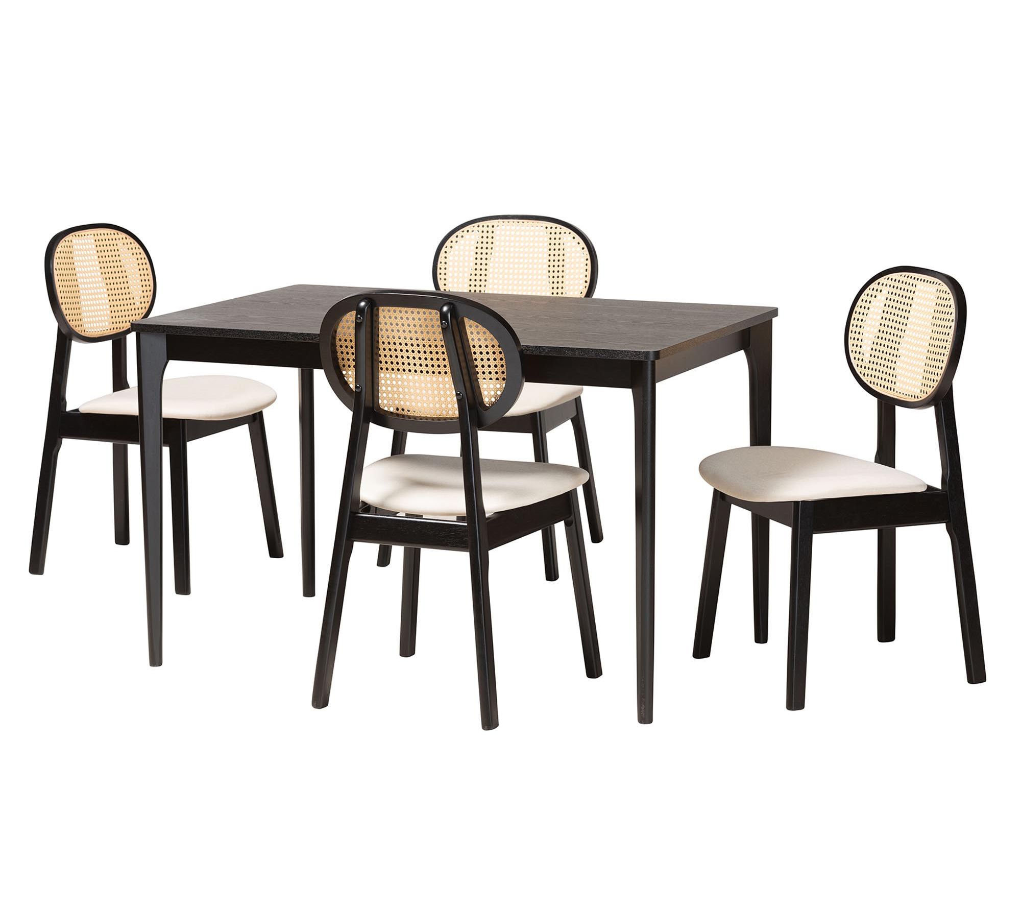 Baxton Studio Darrion Cream Fabric and Wood 5-Piece Dining Set