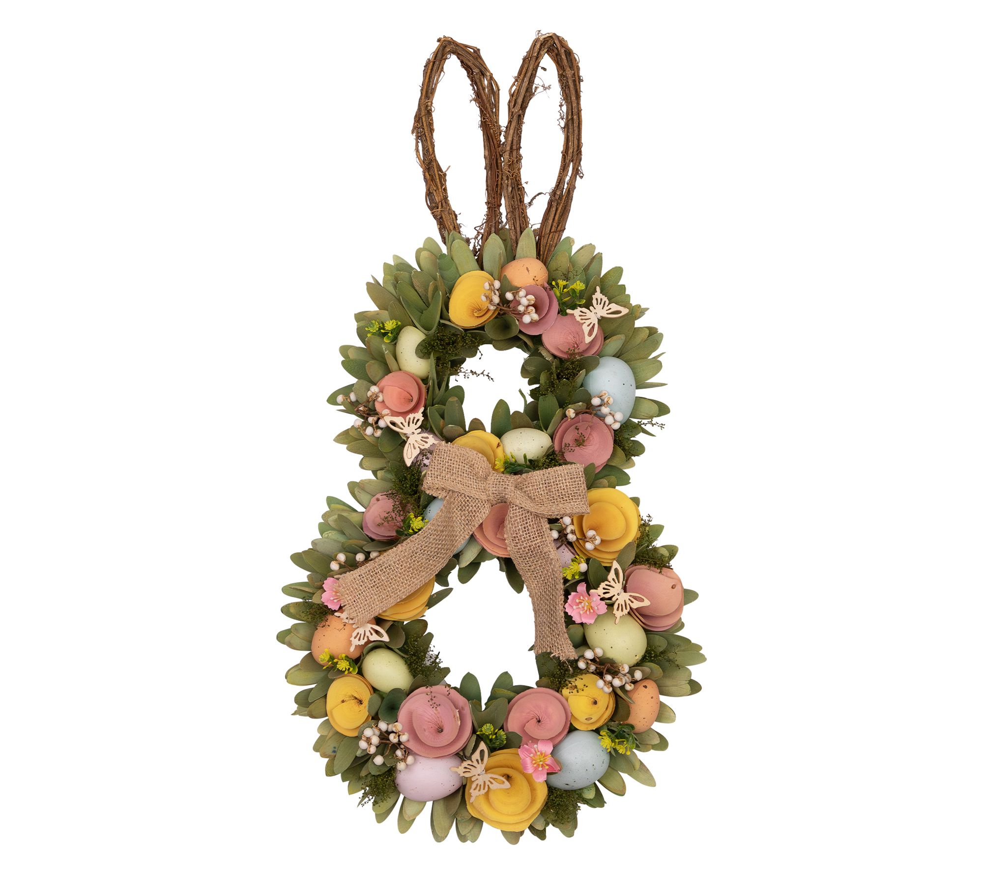 Northlight Floral and Twig Bunny Rabbit Easter Egg Wreath