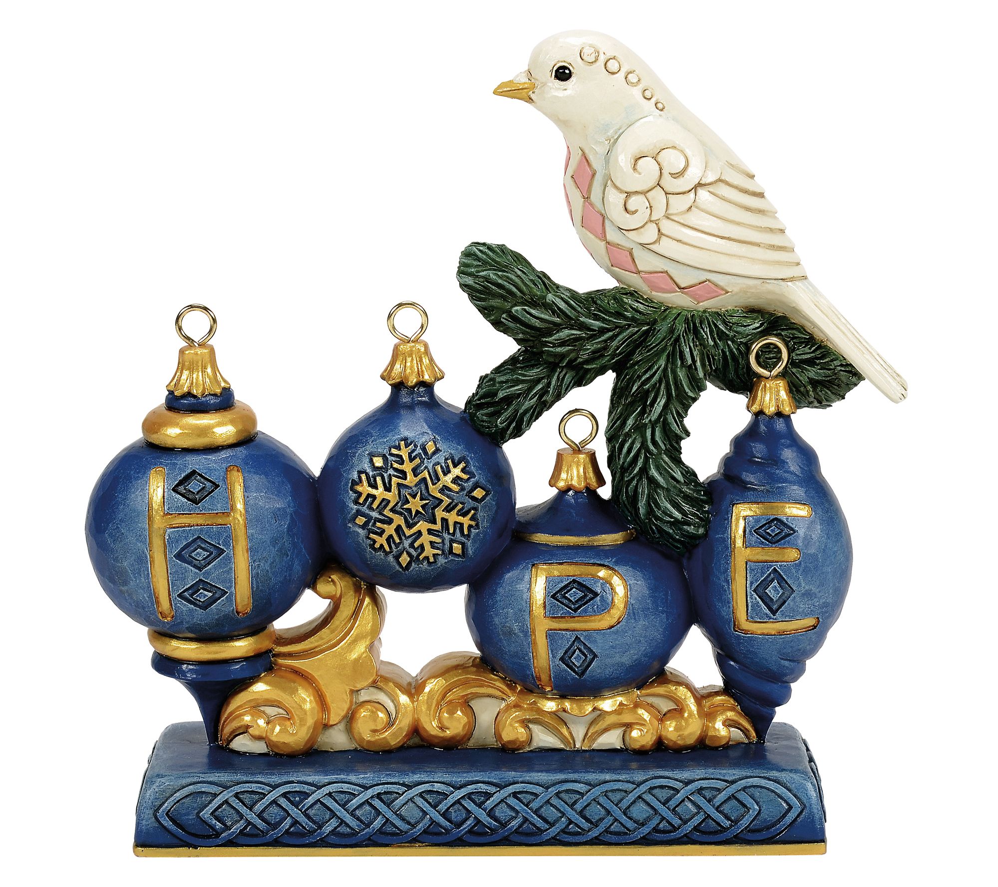 Jim Shore Heartwood Creek Blue & Gold Hope withDove Fig 6.5in