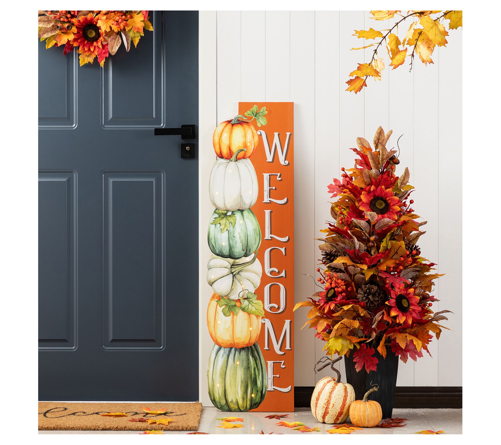 Glitzhome 42" Lighted Fall Pumpkins Welcome Porch Sign