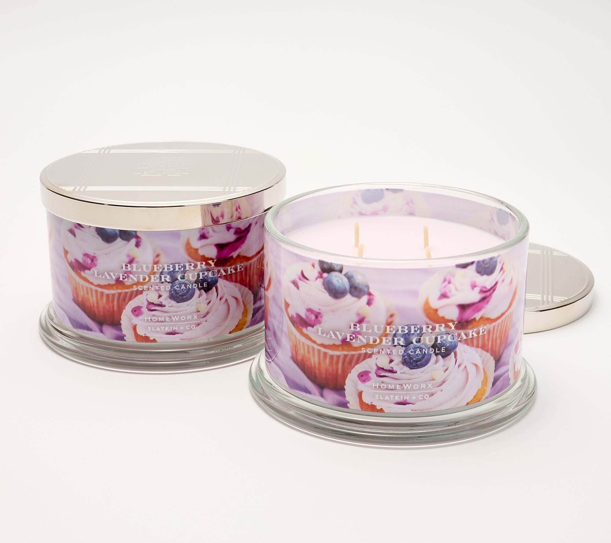 HomeWorx by Slatkin + Co. S/2 18oz Blueberry Lave Cupcake Candles
